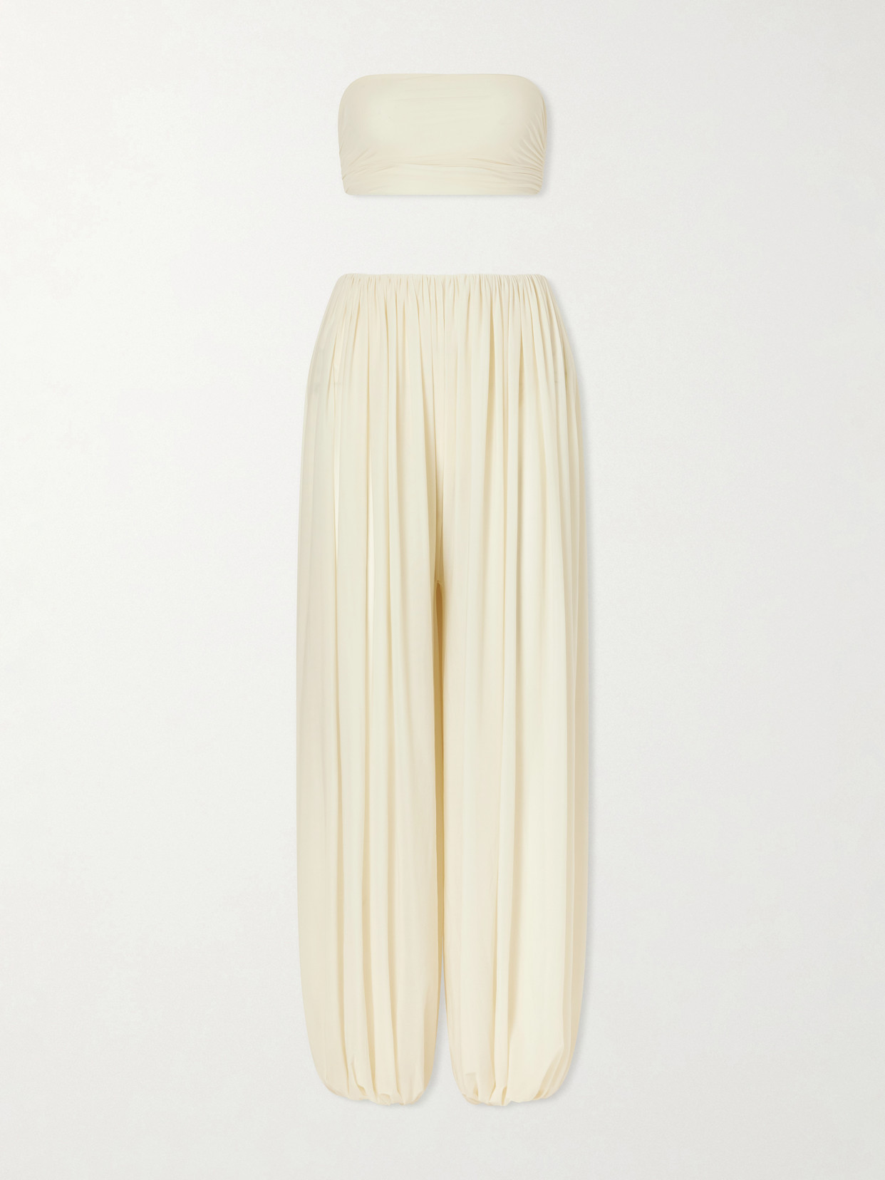 Maygel Coronel Rosario Draped Bandeau Top And Tapered Pants Set In White