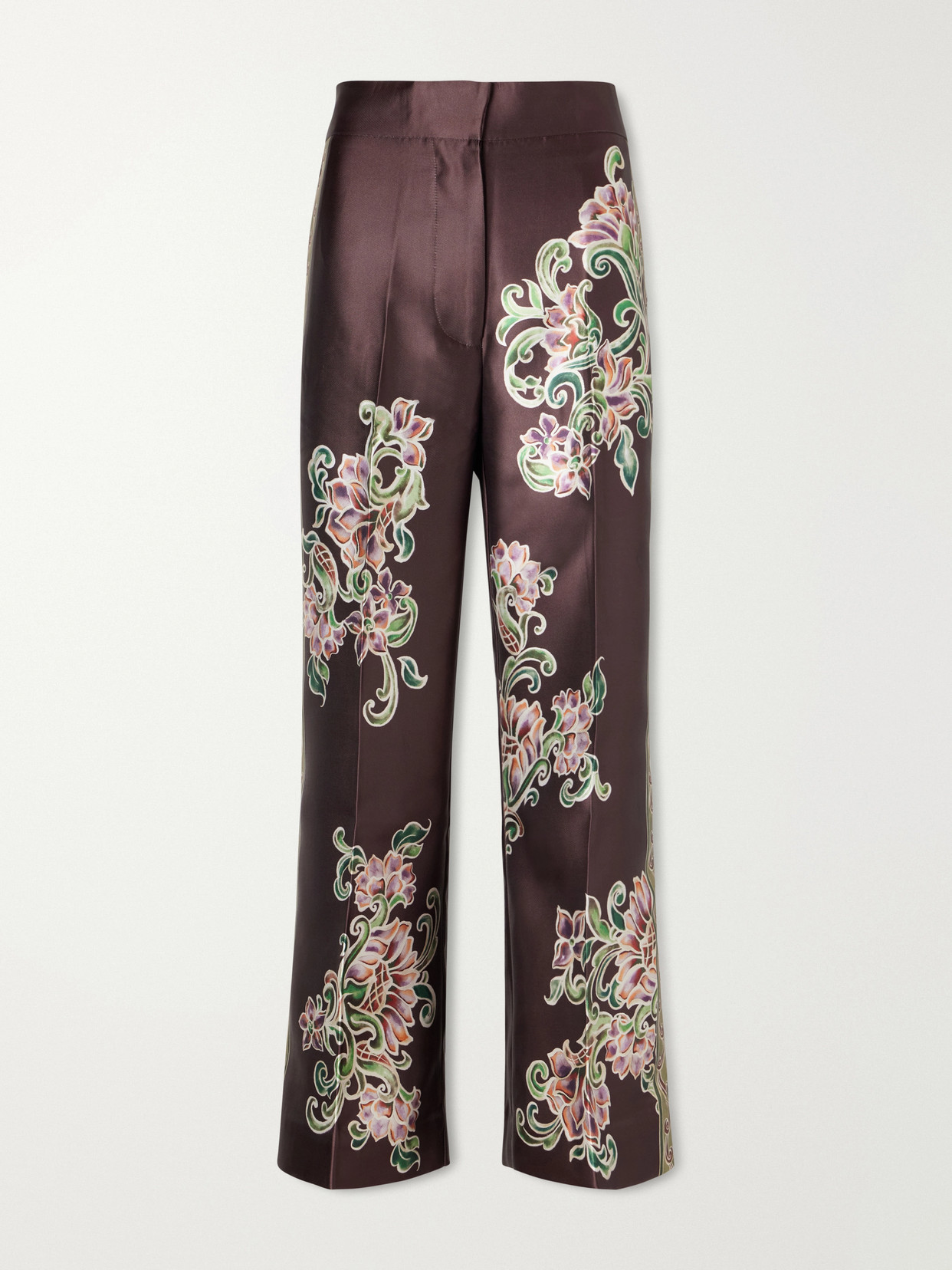 Alemais Josie Cropped Floral-print Twill Flared Pants In Brown