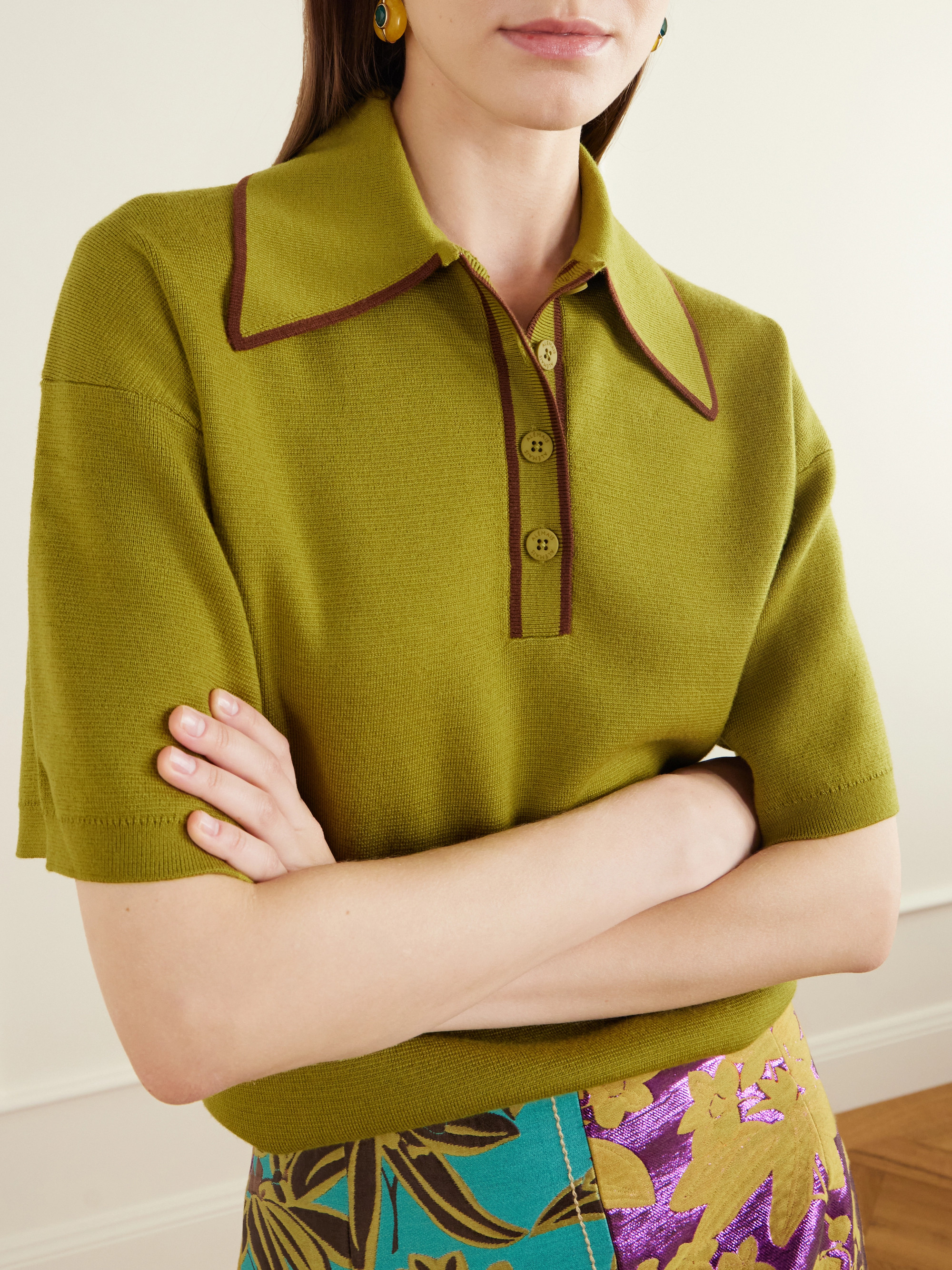 Alémais Valentina merino wool-piqué polo shirt