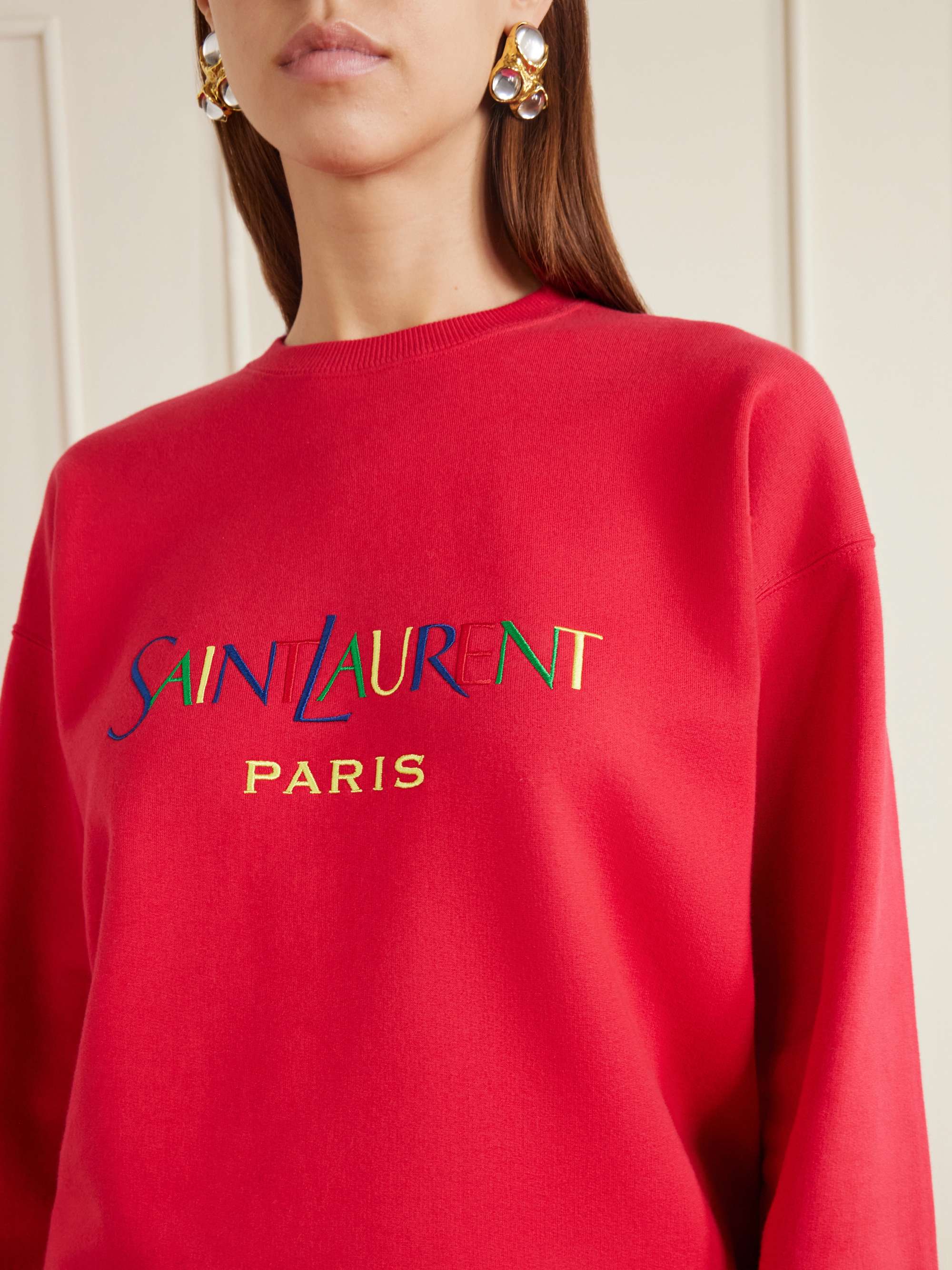 SAINT LAURENT Logo-embroidered cotton-fleece sweatshirt | NET-A-PORTER