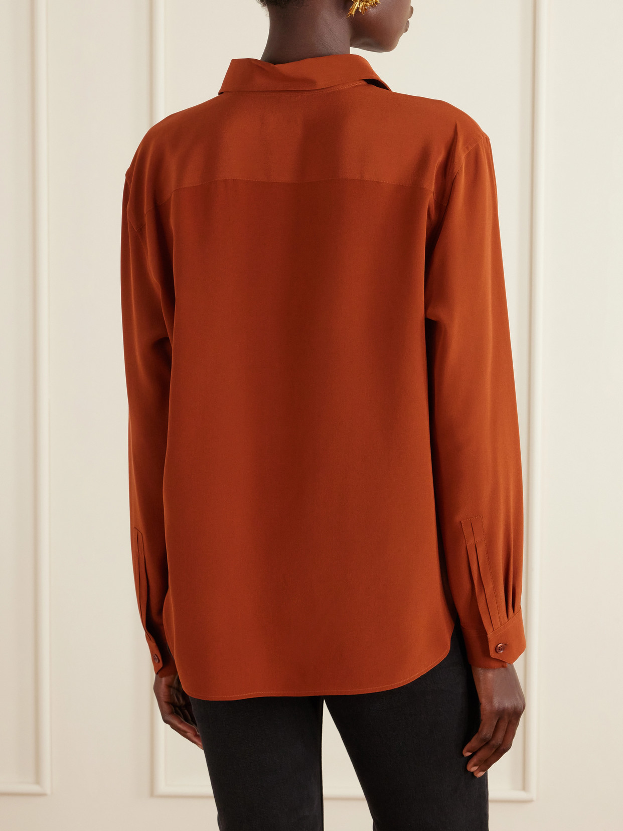 Logo-Embroidered Silk-Crepe Blouse