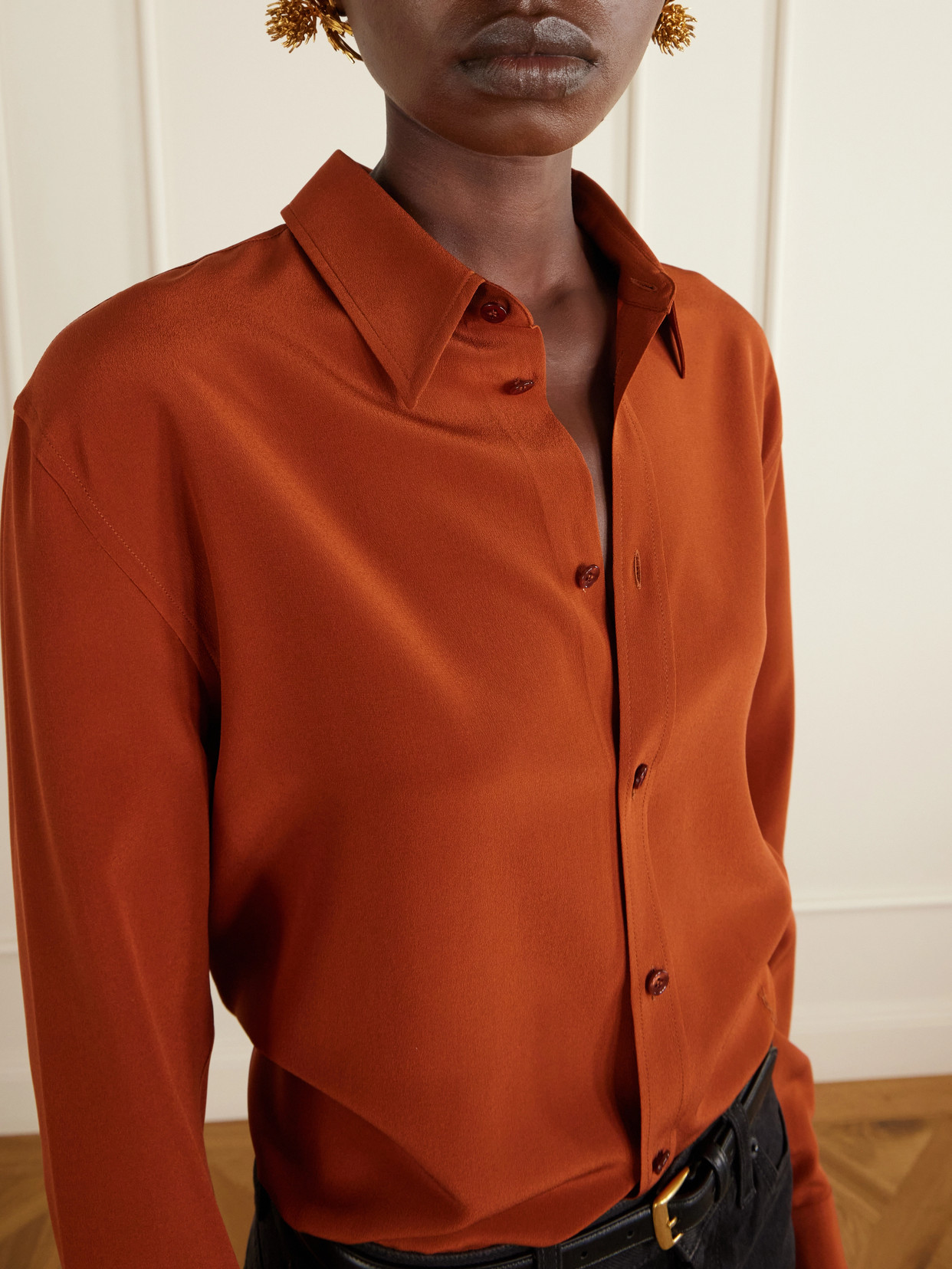 Logo-Embroidered Silk-Crepe Blouse