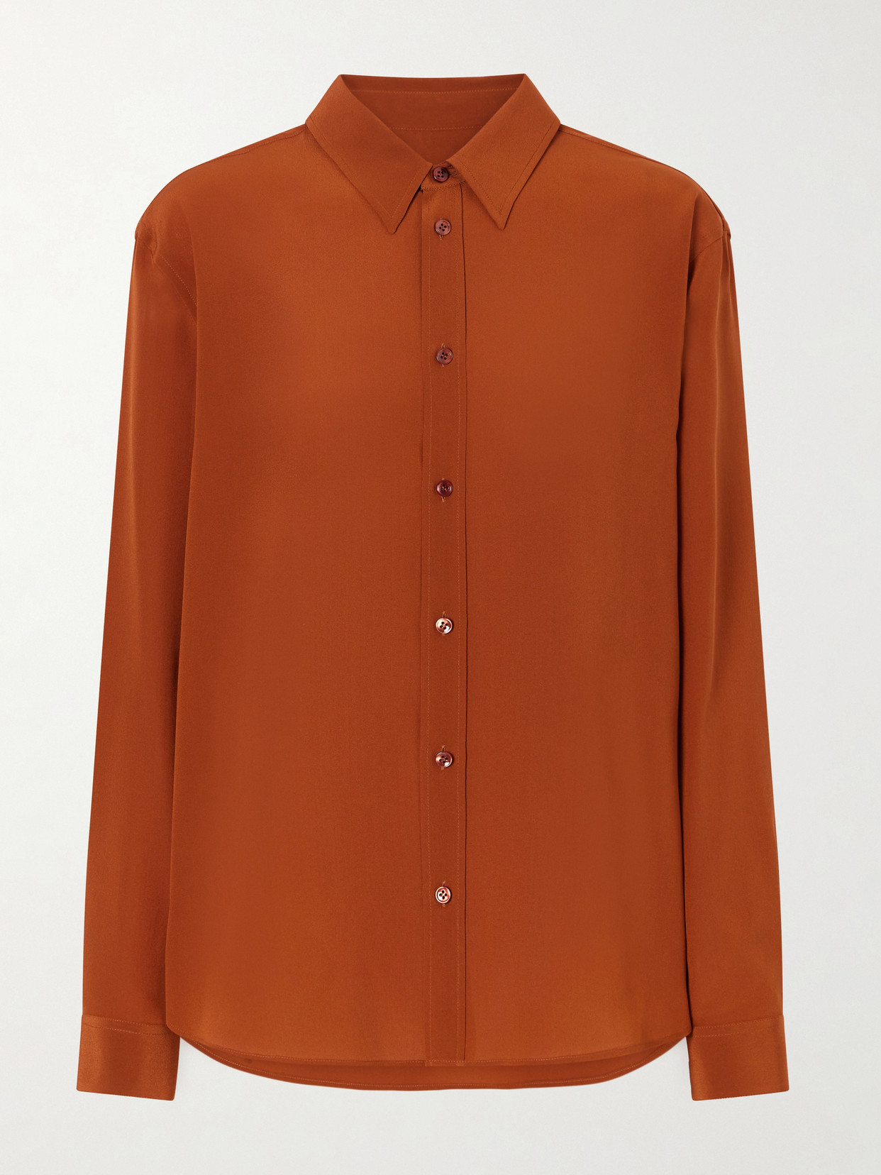 SAINT LAURENT - Logo-embroidered Silk-crepe Blouse - Orange