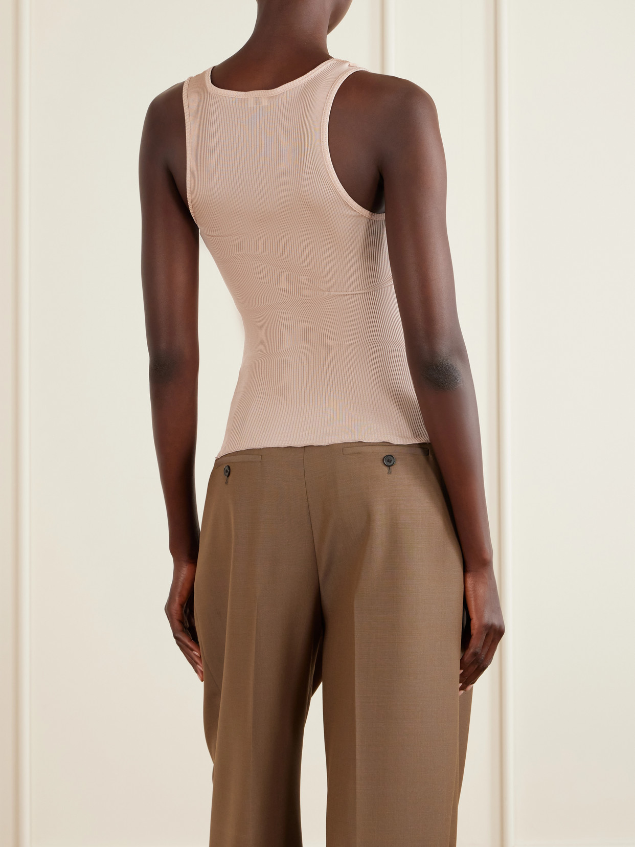 Lace-Trimmed Ribbed Silk-Jersey Tank