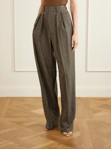 Saint Laurent Pleated herringbone wool-blend straight-leg pants