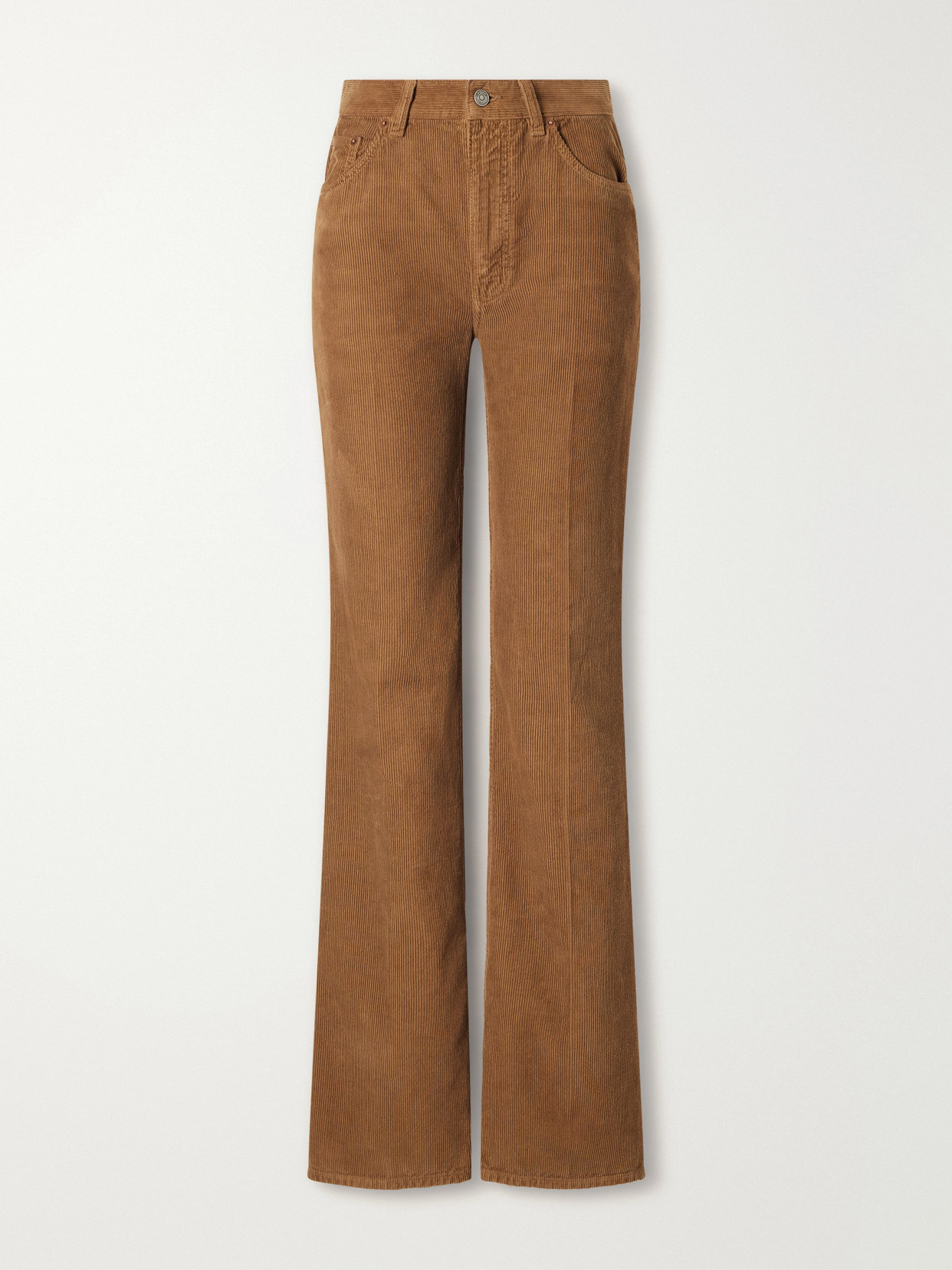 SAINT LAURENT - High-rise Cotton-corduroy Flared Pants - Brown