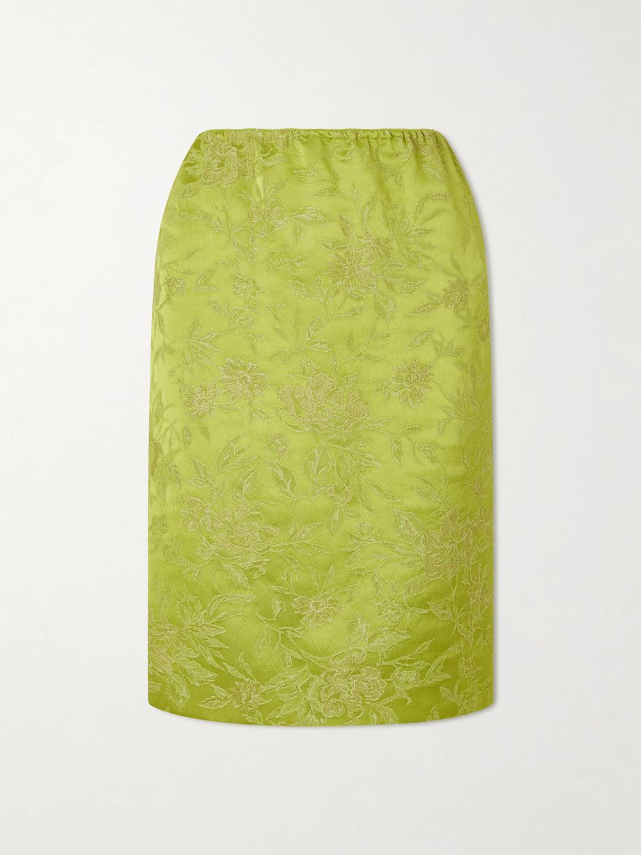 Floral-brocade midi skirt