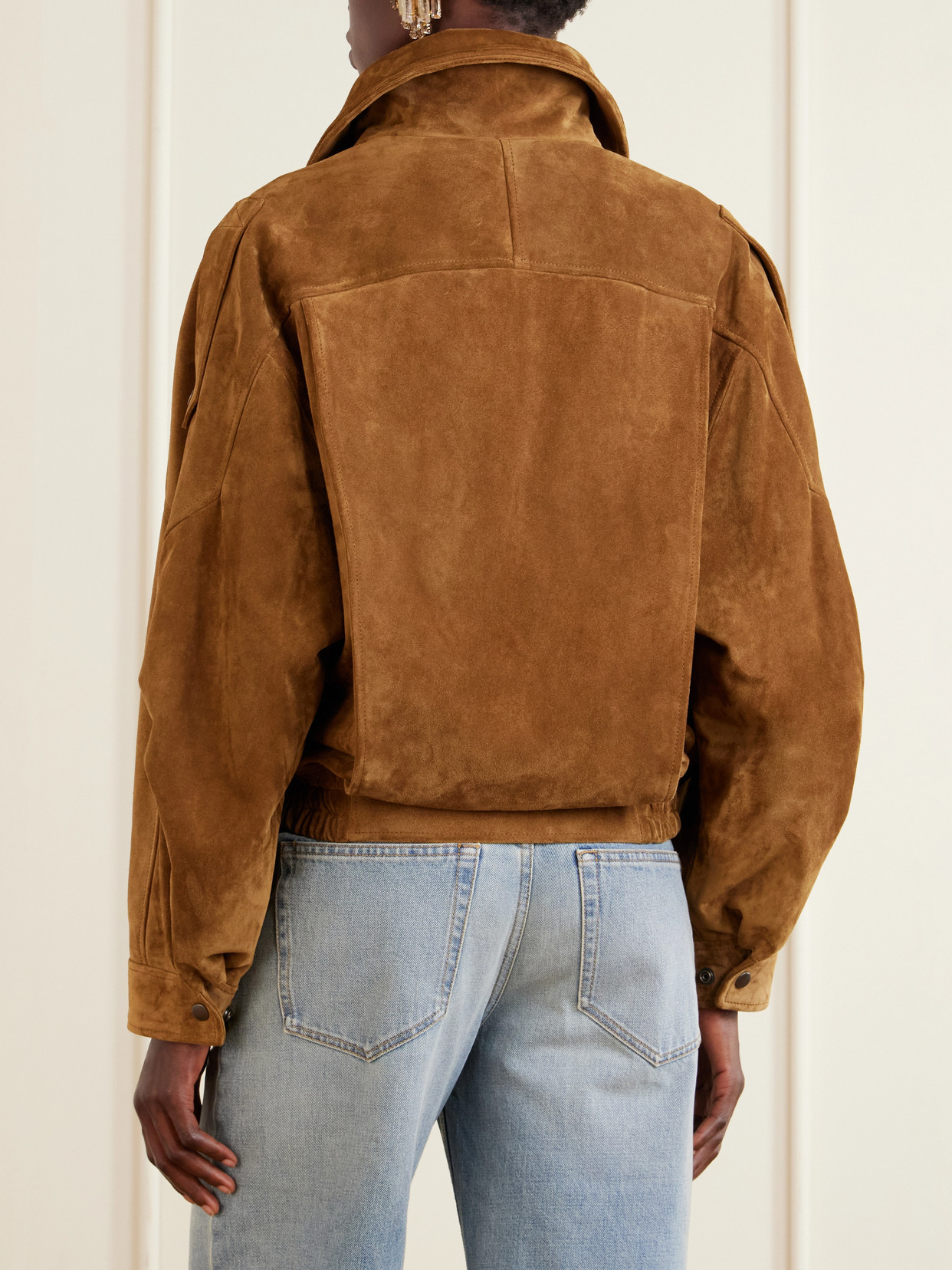 Paneled Suede Bomber Jacket