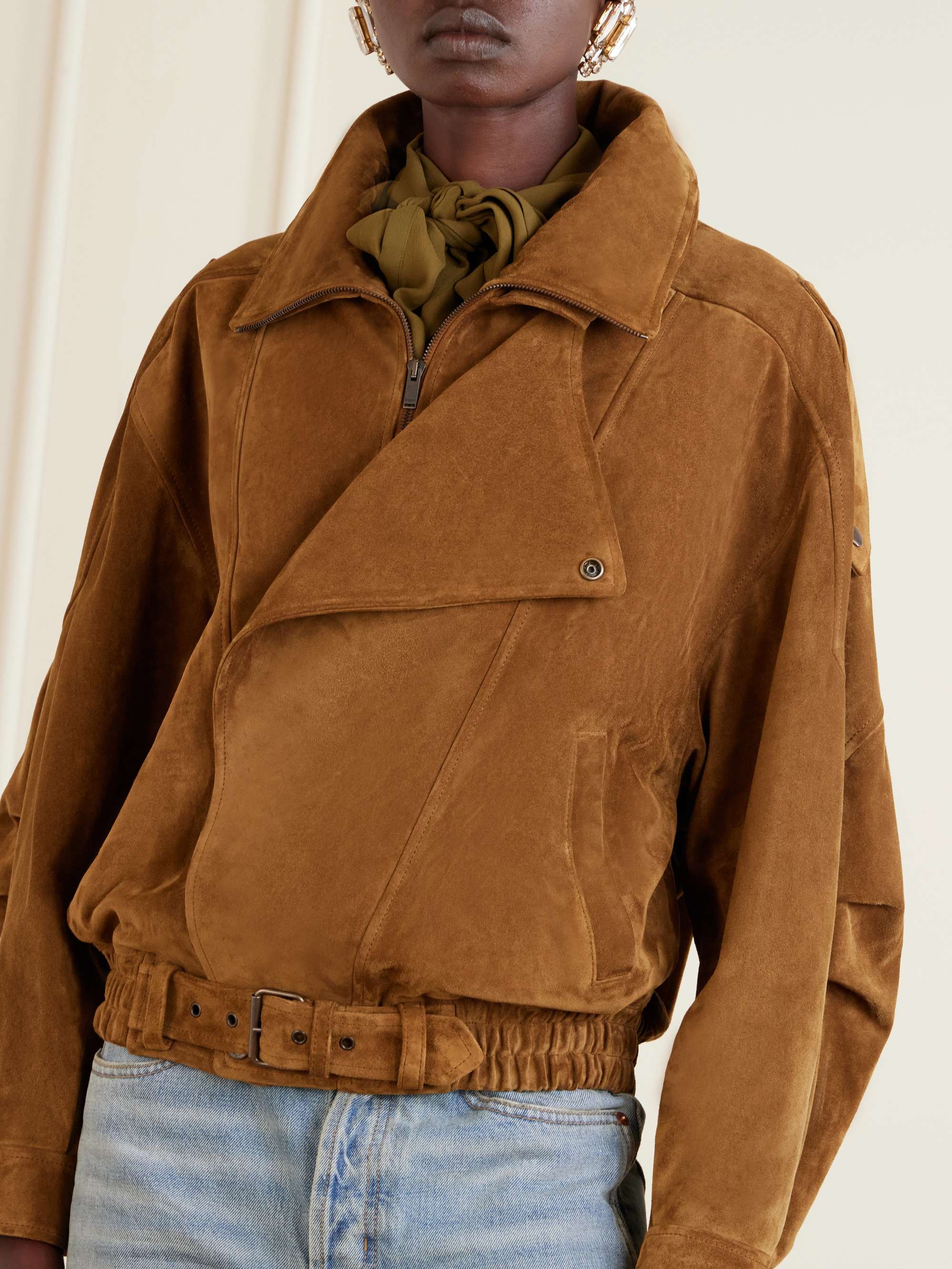 SAINT LAURENT Paneled suede bomber jacket | NET-A-PORTER SAINT LAURENT Paneled suede bomber jacket | NET-A-PORTER