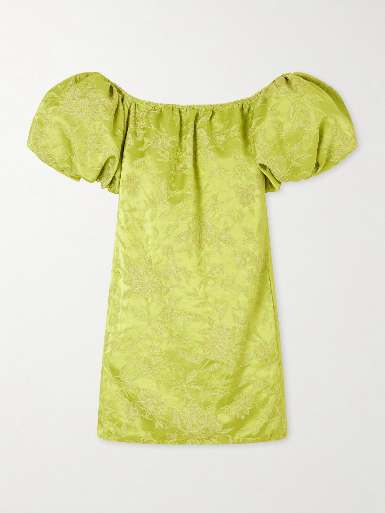 SAINT LAURENT - Embroidered Satin Mini Dress - Green