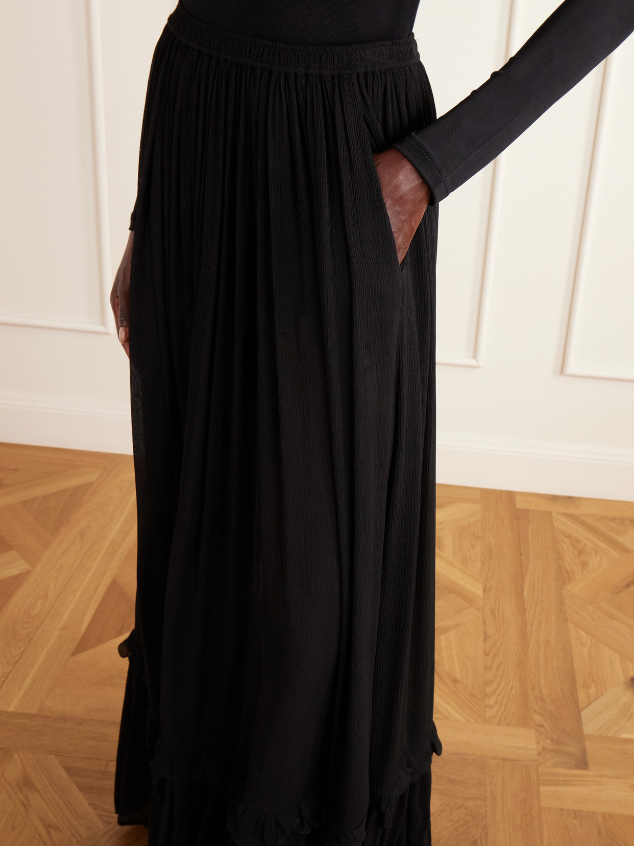 Ruffled Silk-Crepon Maxi