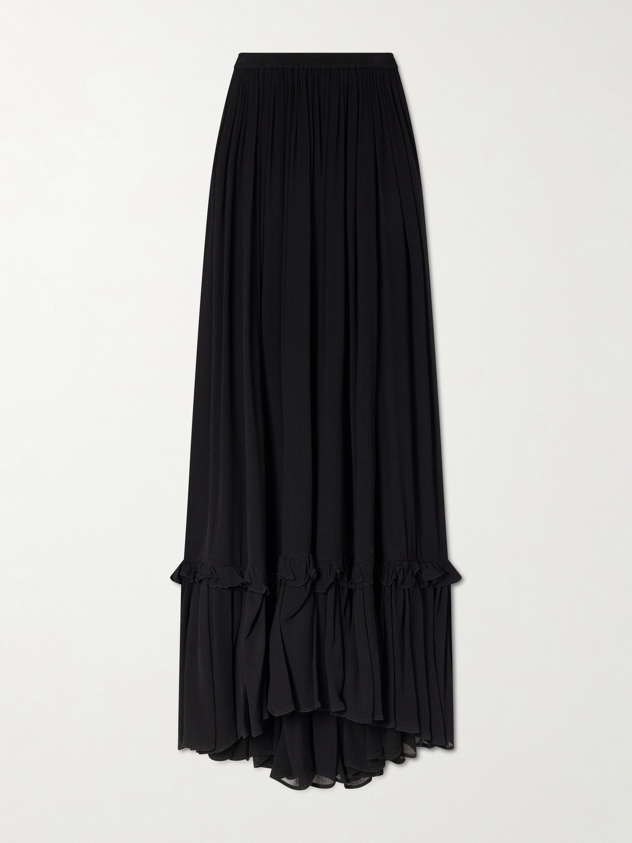 SAINT LAURENT - Mousseline Ruffled Silk-crepon Maxi Skirt - Black