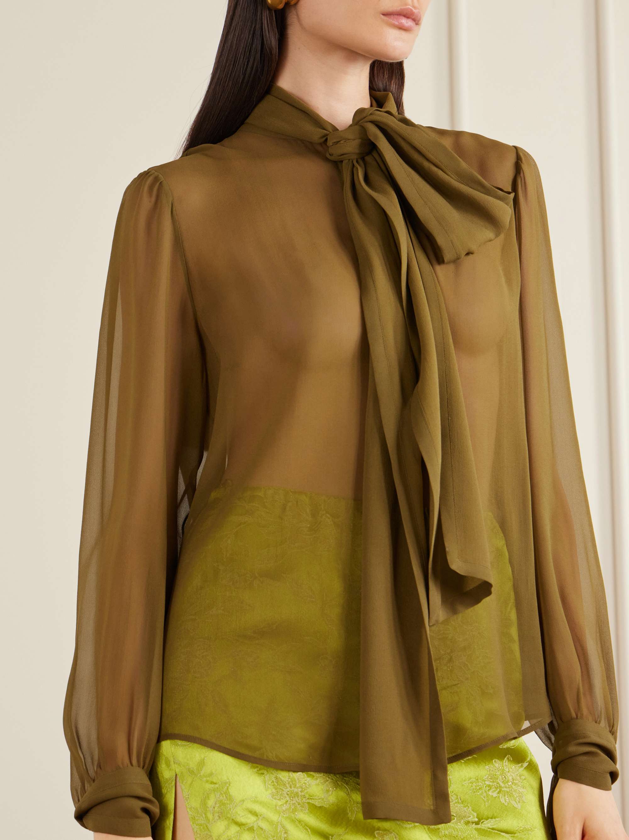SAINT LAURENT Crepe mesh silk blouse | NET-A-PORTER