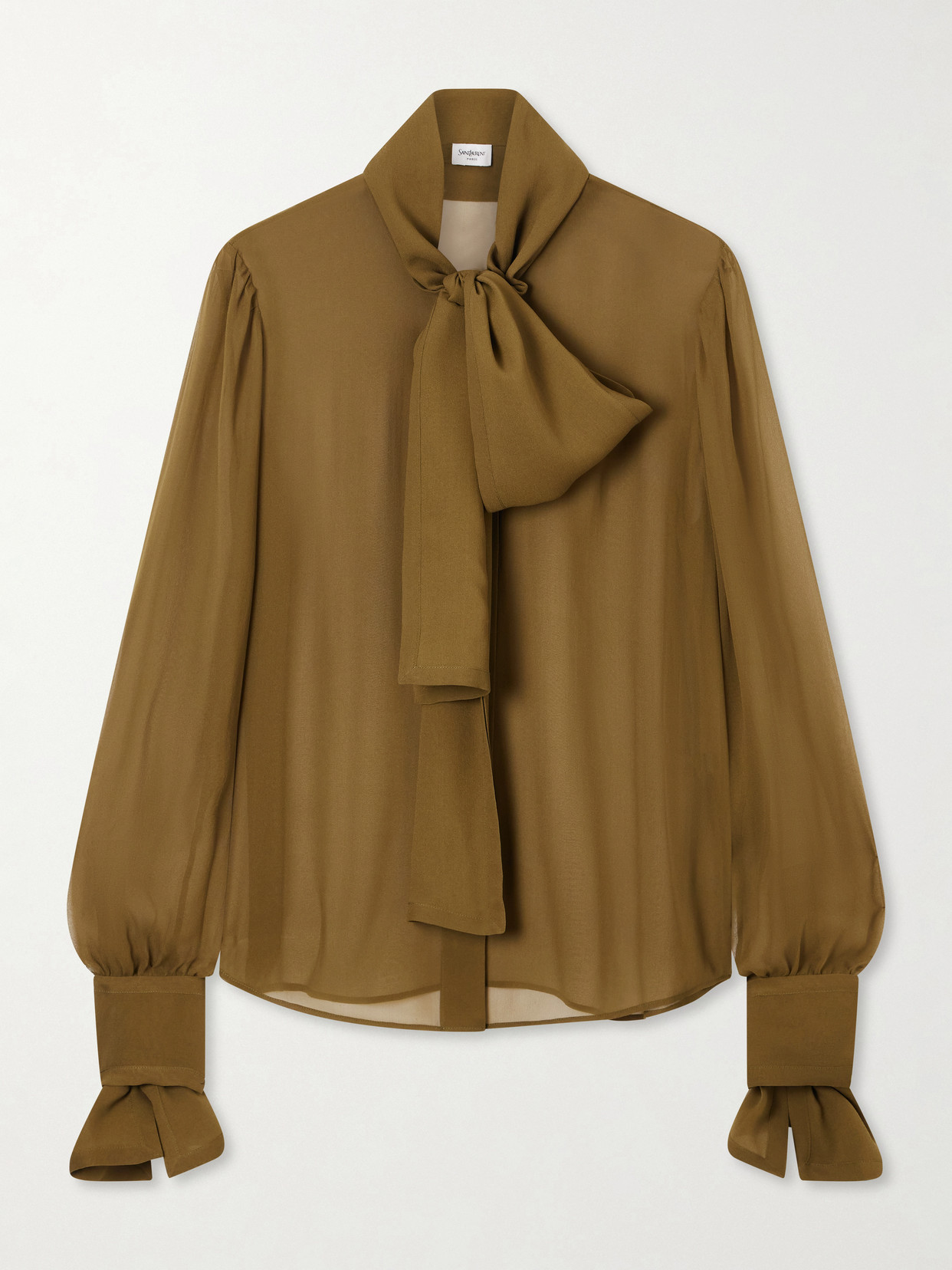 SAINT LAURENT - Crepe Mesh Silk Blouse - Green