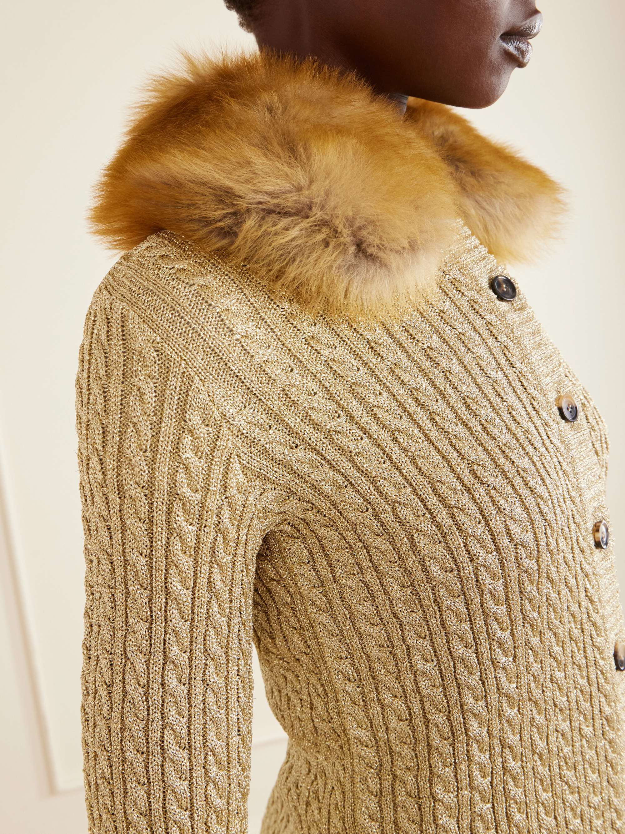 SAINT LAURENT Shearling-trimmed Lurex cardigan | NET-A-PORTER