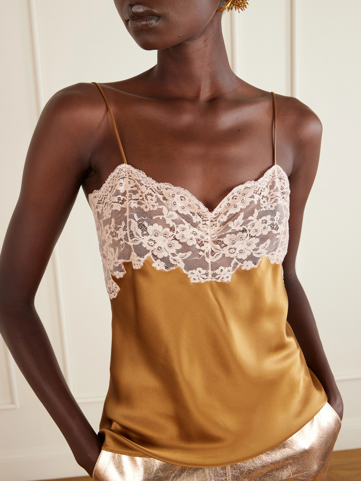 Lace-Trimmed Silk-Satin Camisole
