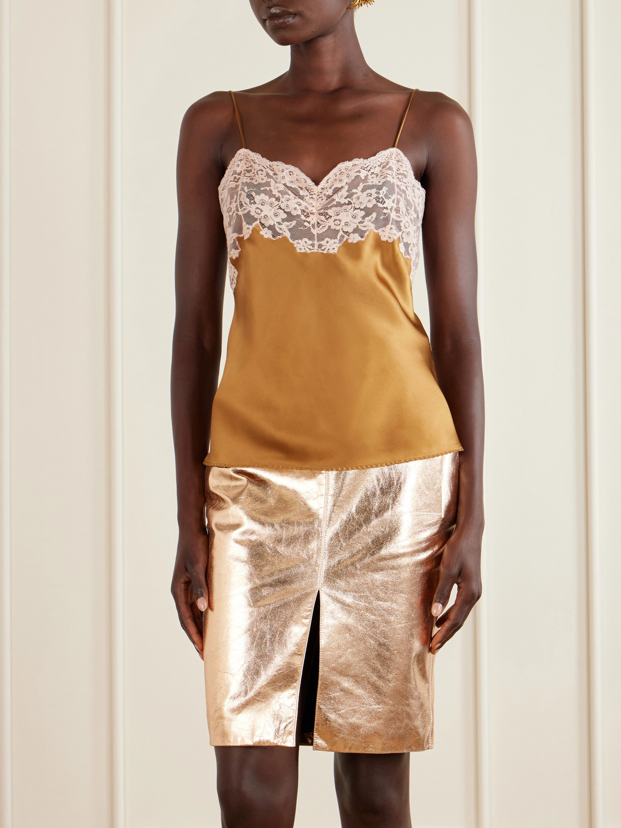 Lace-Trimmed Silk-Satin Camisole