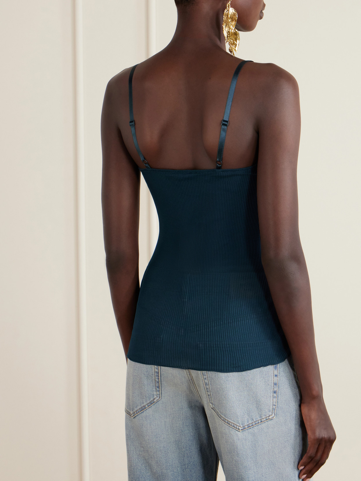 Lace-Trimmed Ribbed Silk-Jersey Tank