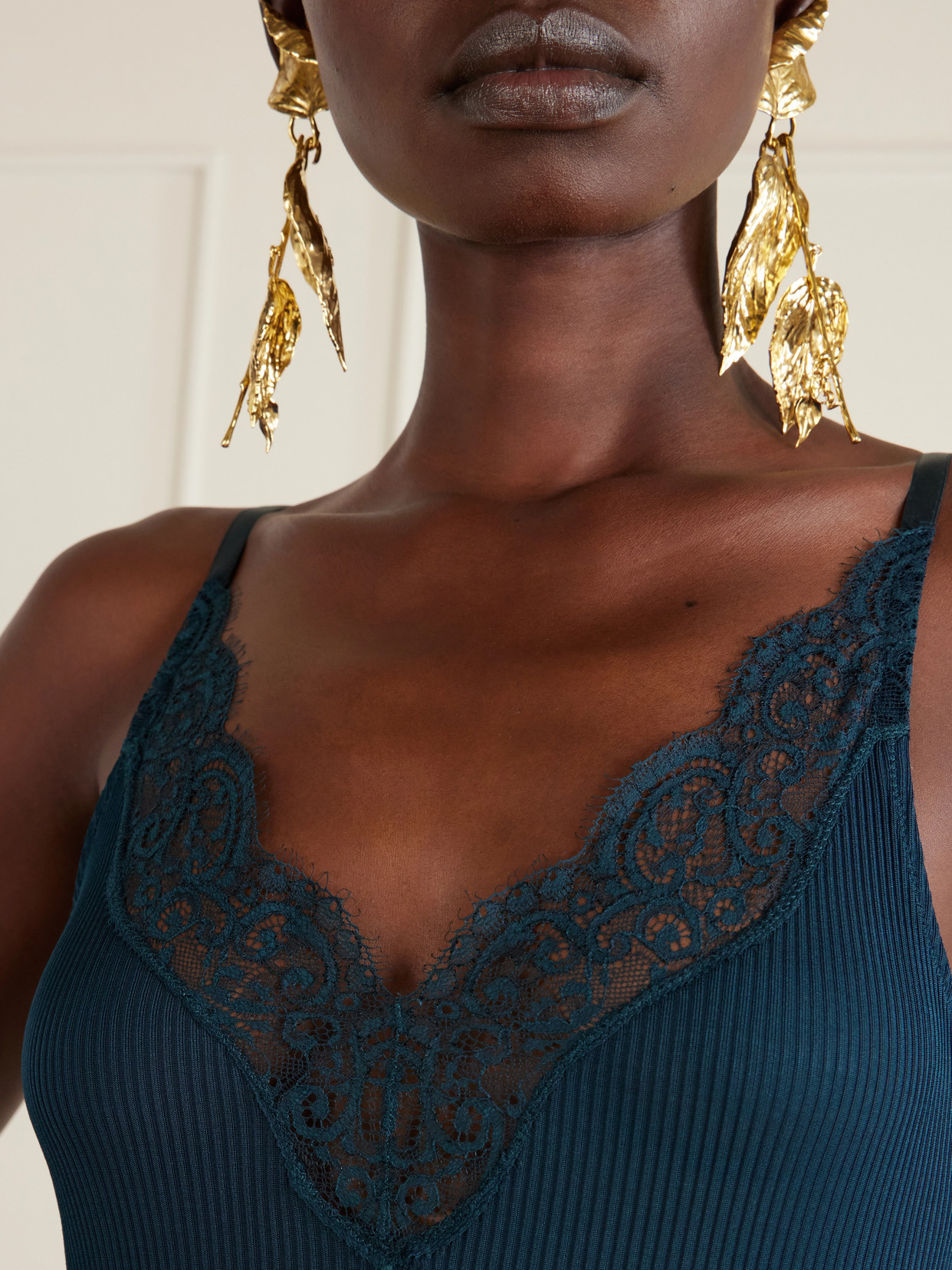 Lace-Trimmed Ribbed Silk-Jersey Tank