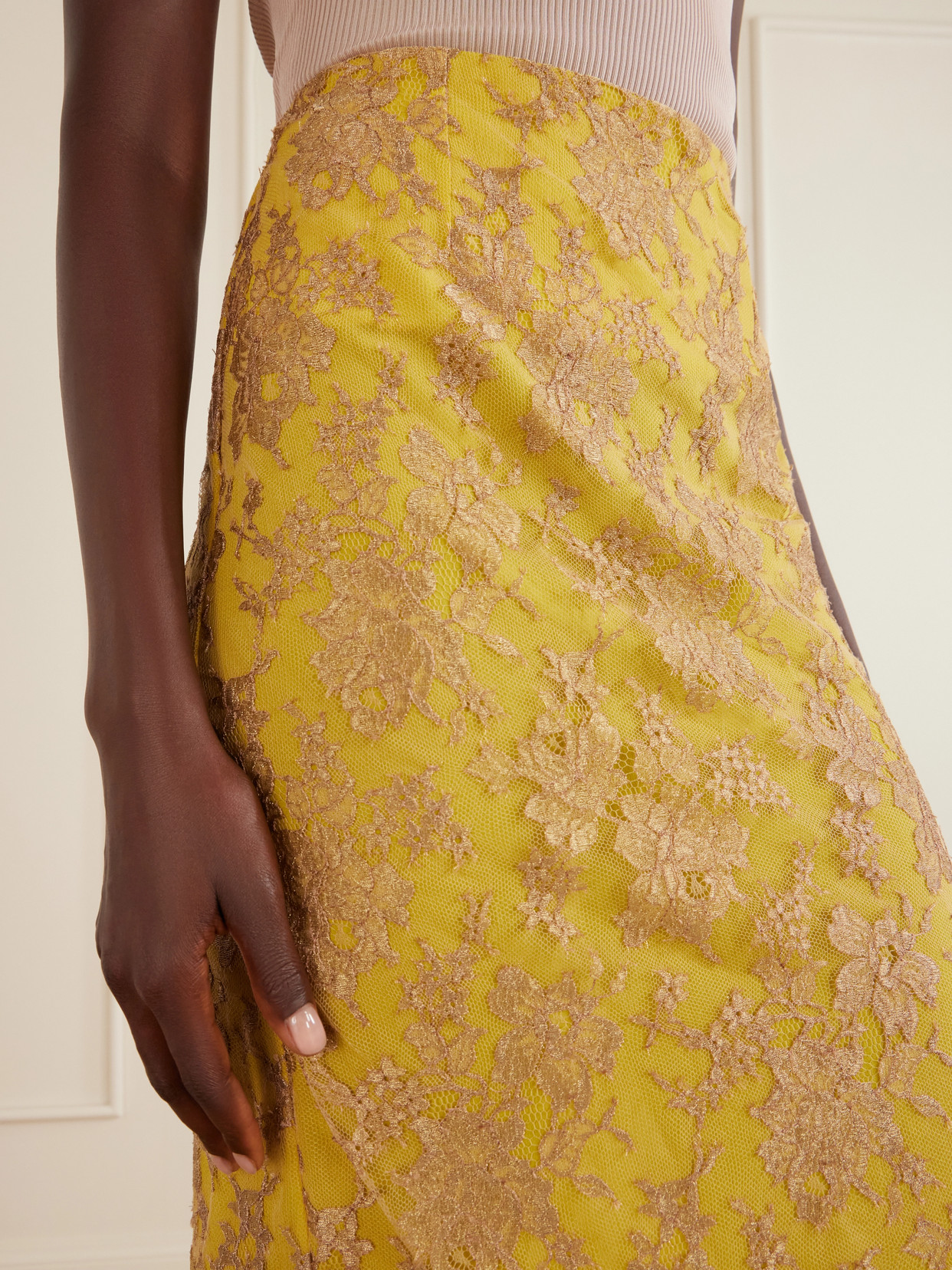 Scalloped Metallic Lace Midi