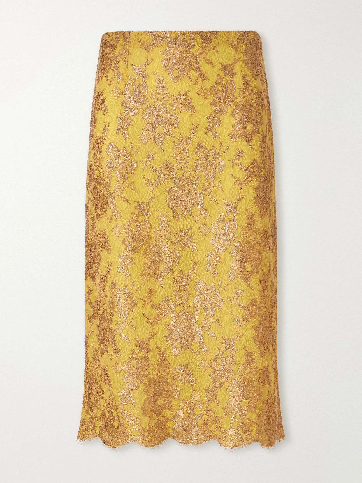 Scalloped metallic lace midi-skirt