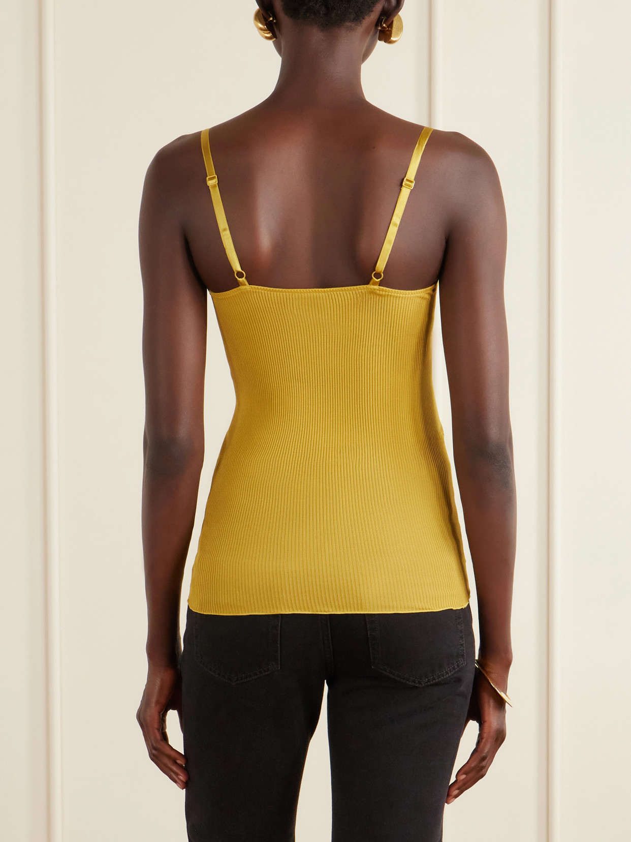 Lace-Trimmed Ribbed Silk-Jersey Tank
