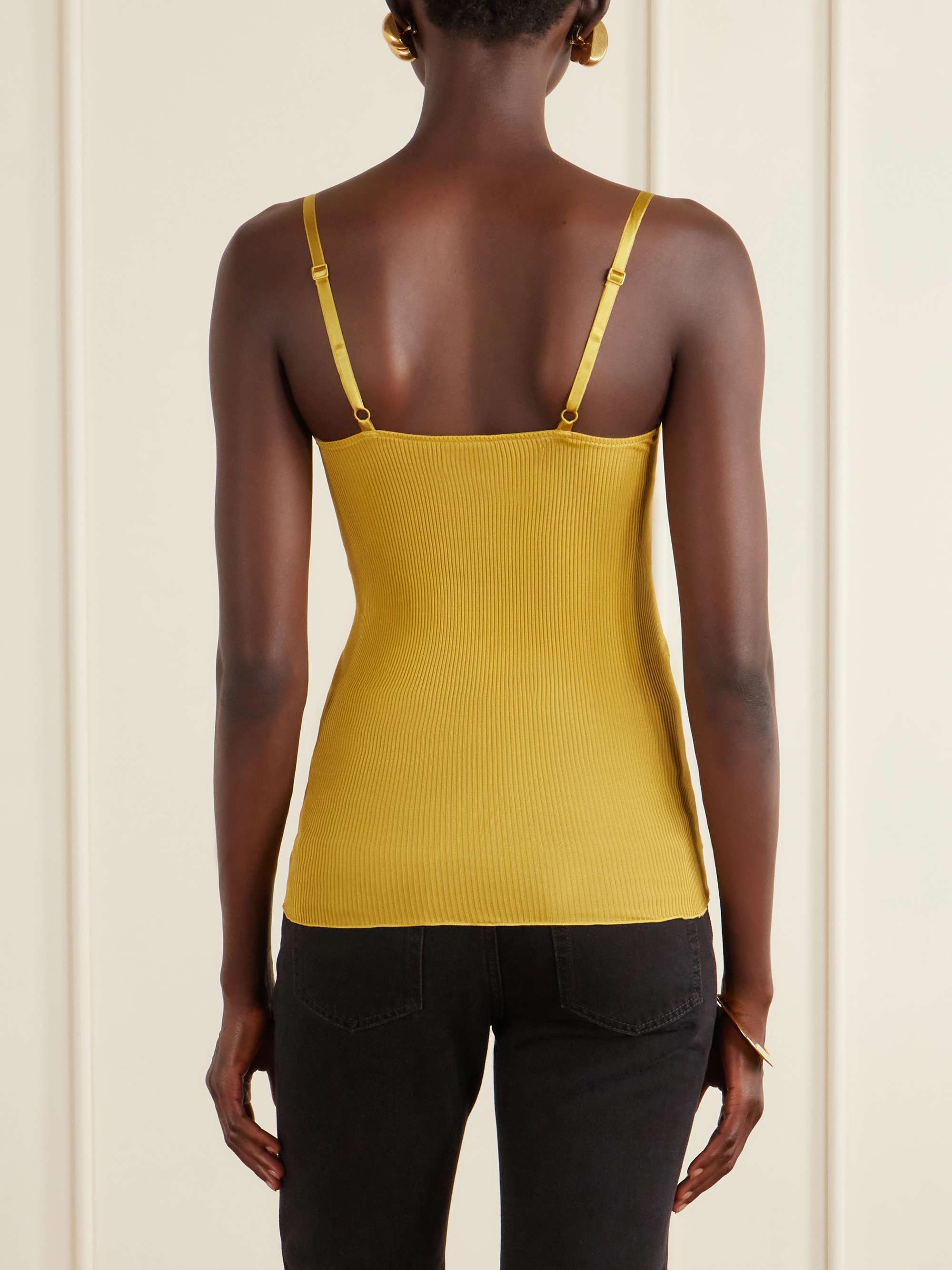 SAINT LAURENT Lace-trimmed ribbed silk-jersey tank | NET-A-PORTER