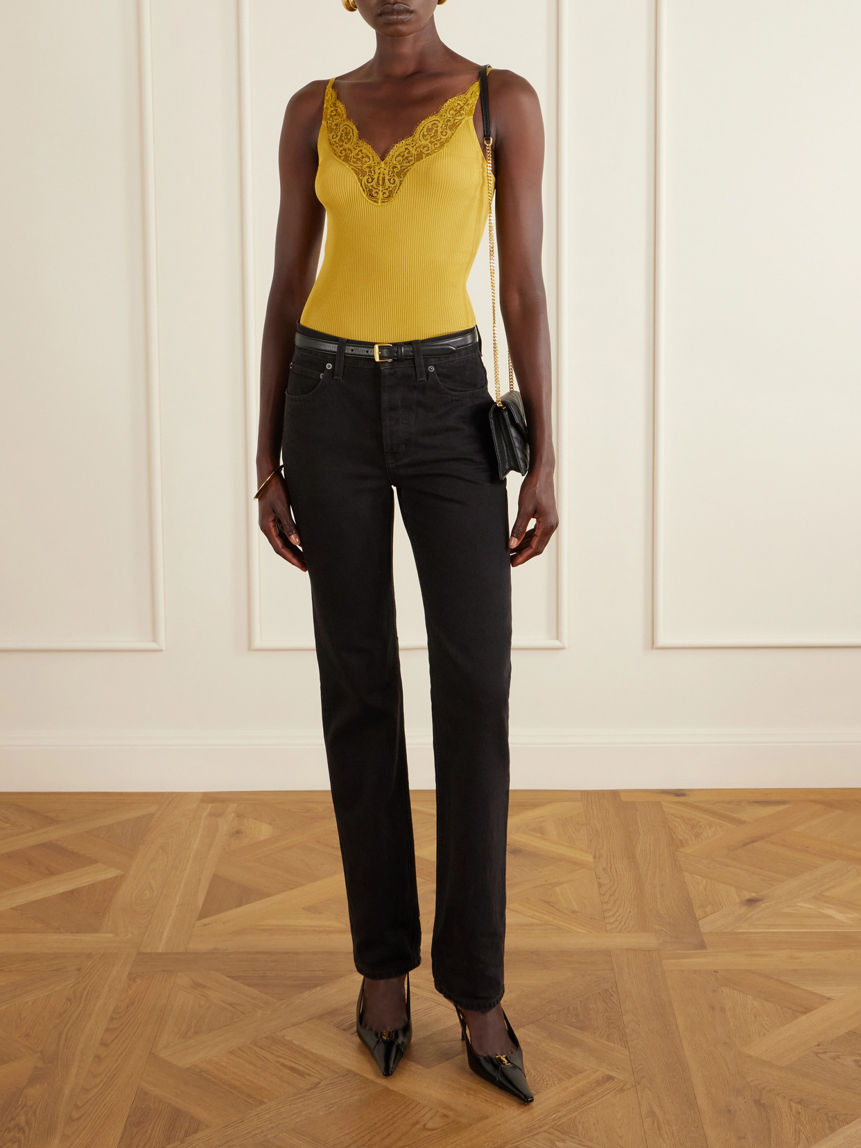 Lace-Trimmed Ribbed Silk-Jersey Tank
