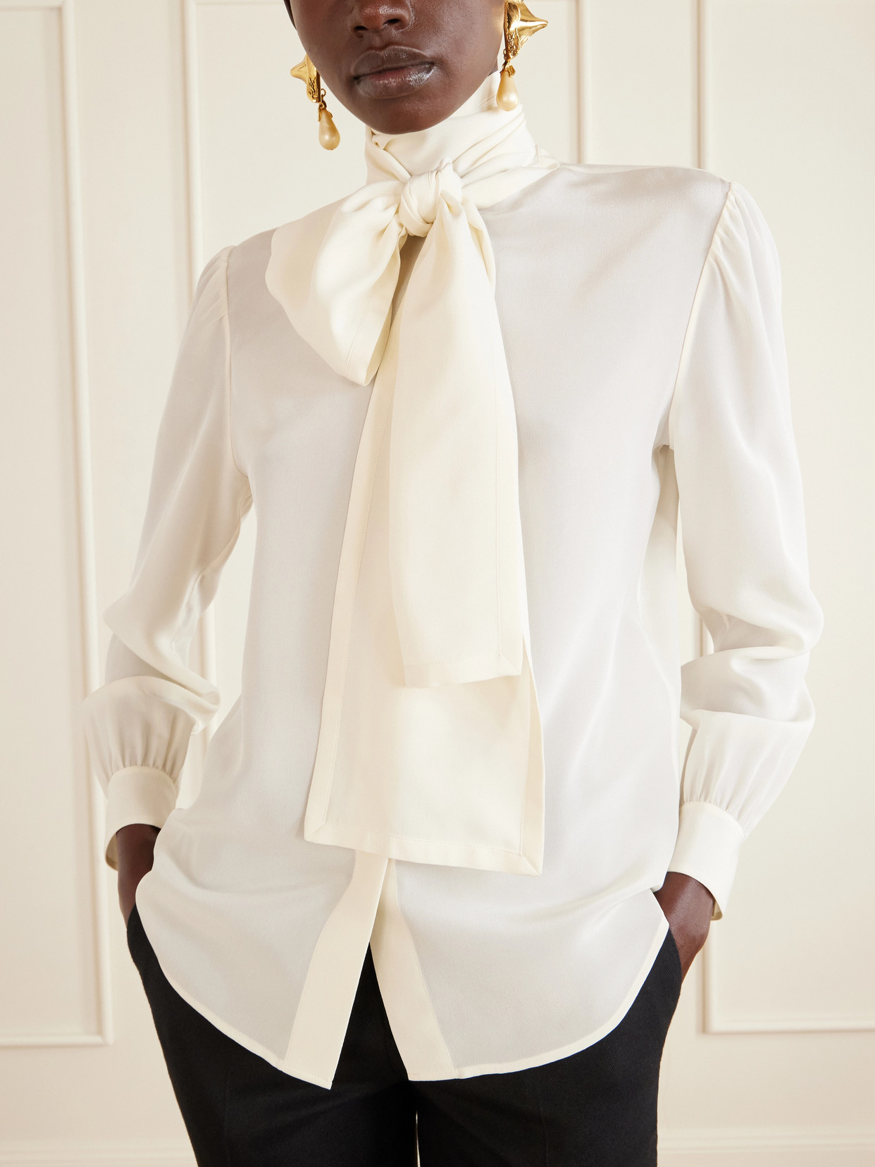 Tie-Detailed Silk Crepe De Chine Blouse