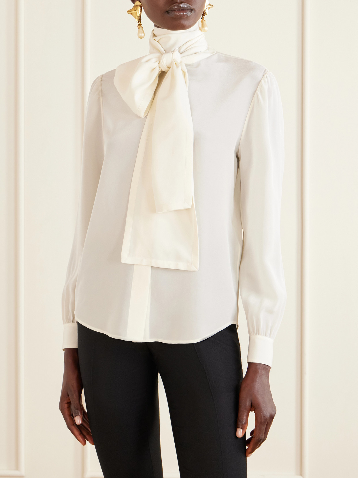 Tie-Detailed Silk Crepe De Chine Blouse