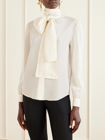 Saint Laurent Tie-detailed silk crepe de chine blouse