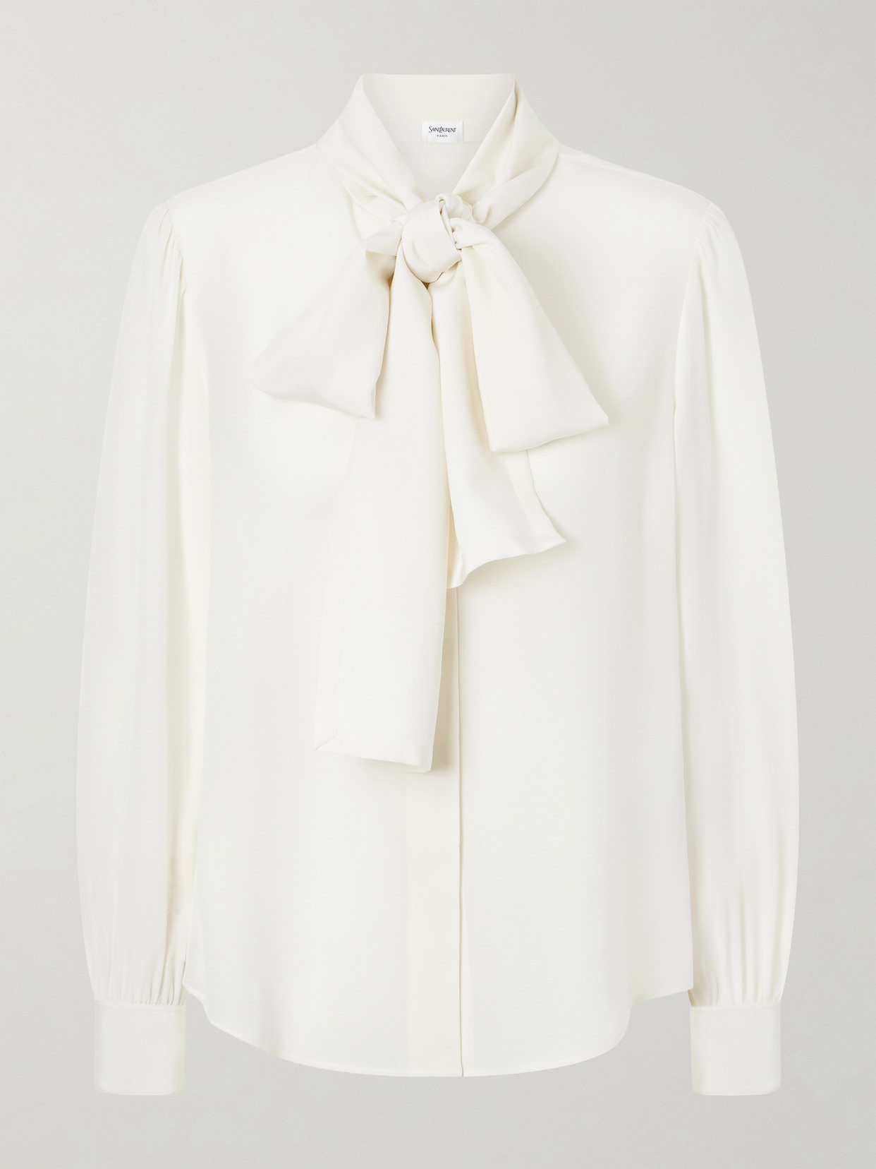 SAINT LAURENT - Tie-detailed Silk Crepe De Chine Blouse - Neutrals