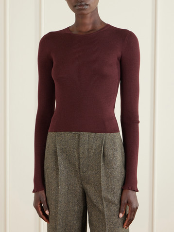 Saint Laurent Ribbed cashmere, wool and silk-blend T-shirt