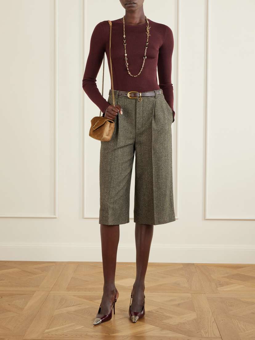 Saint Laurent Ribbed Cashmere, Wool And Silk-blend T-shirt | Thumbnail 2