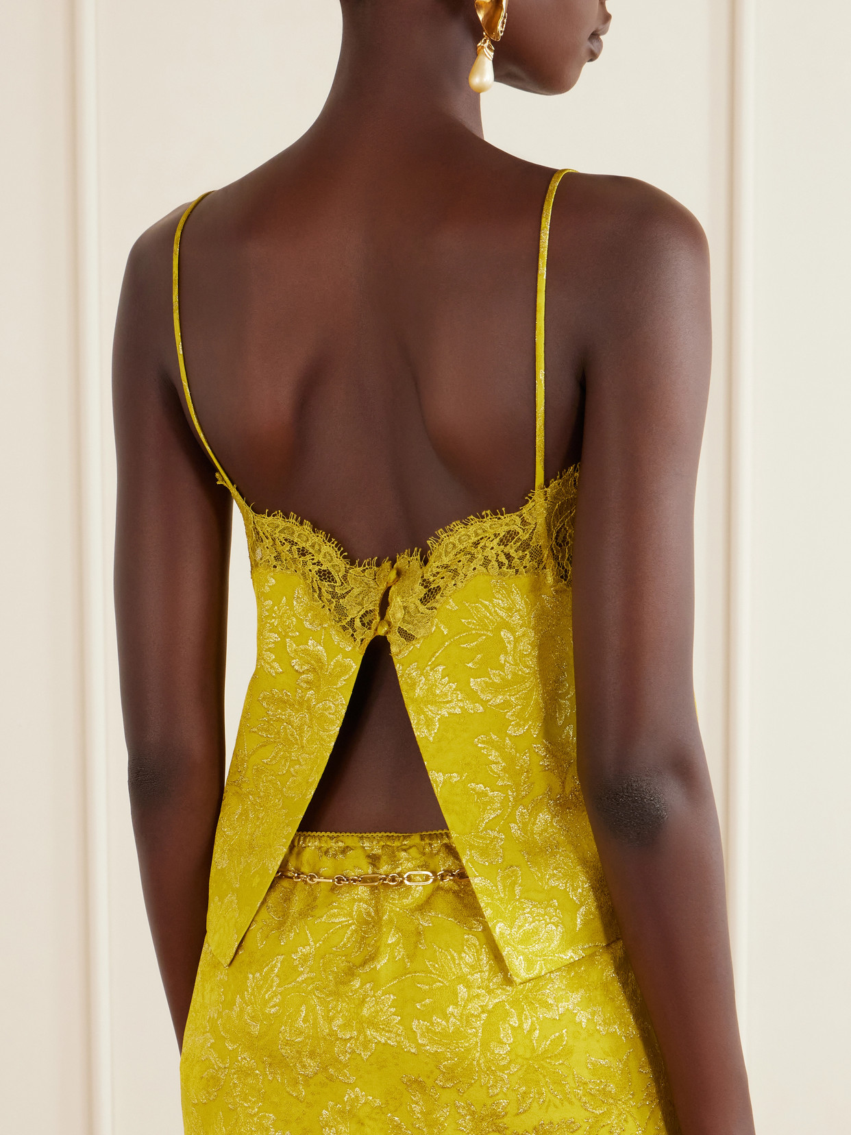 Lace-Trimmed Metallic Brocade Cami