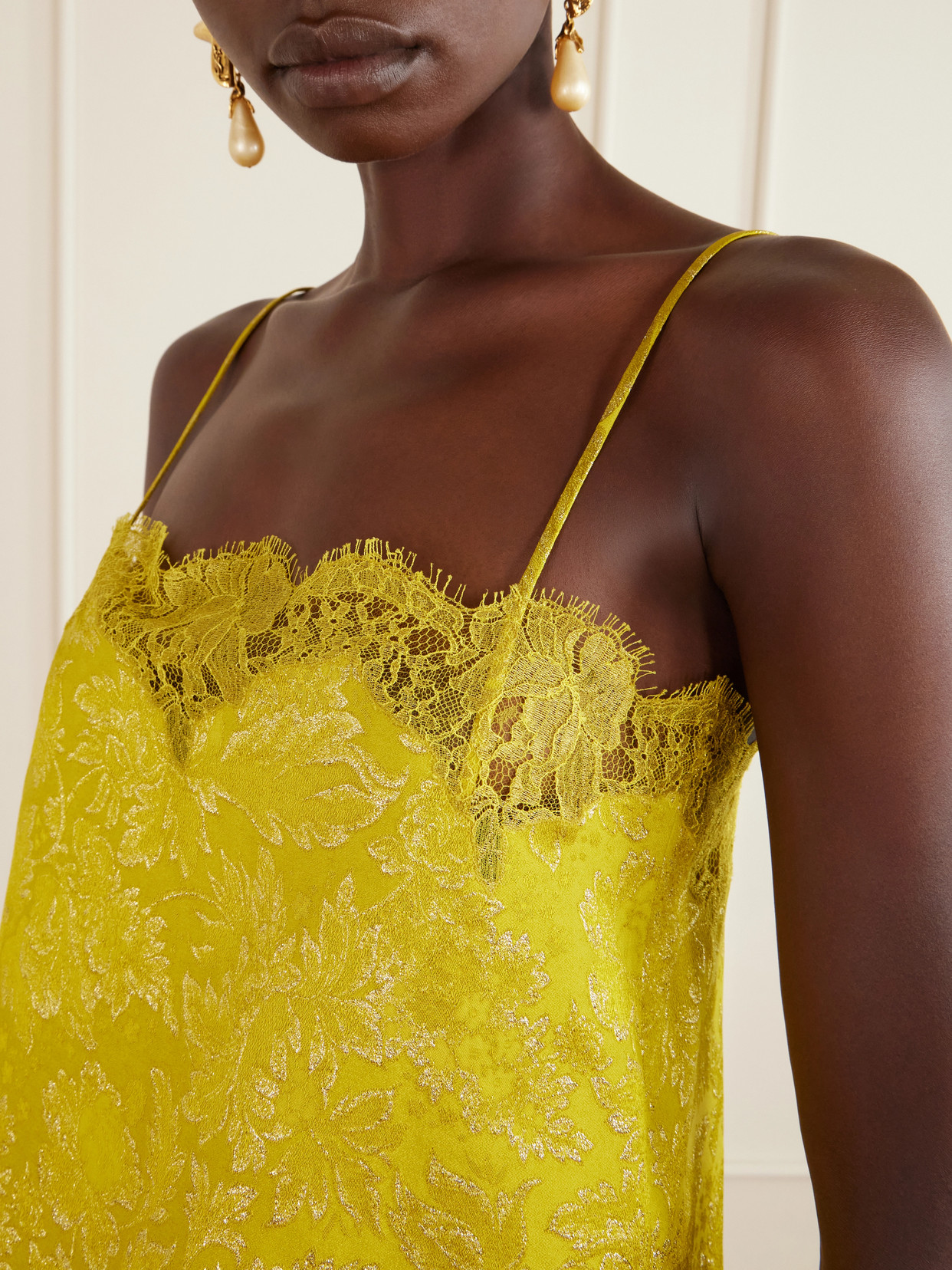 Lace-Trimmed Metallic Brocade Cami