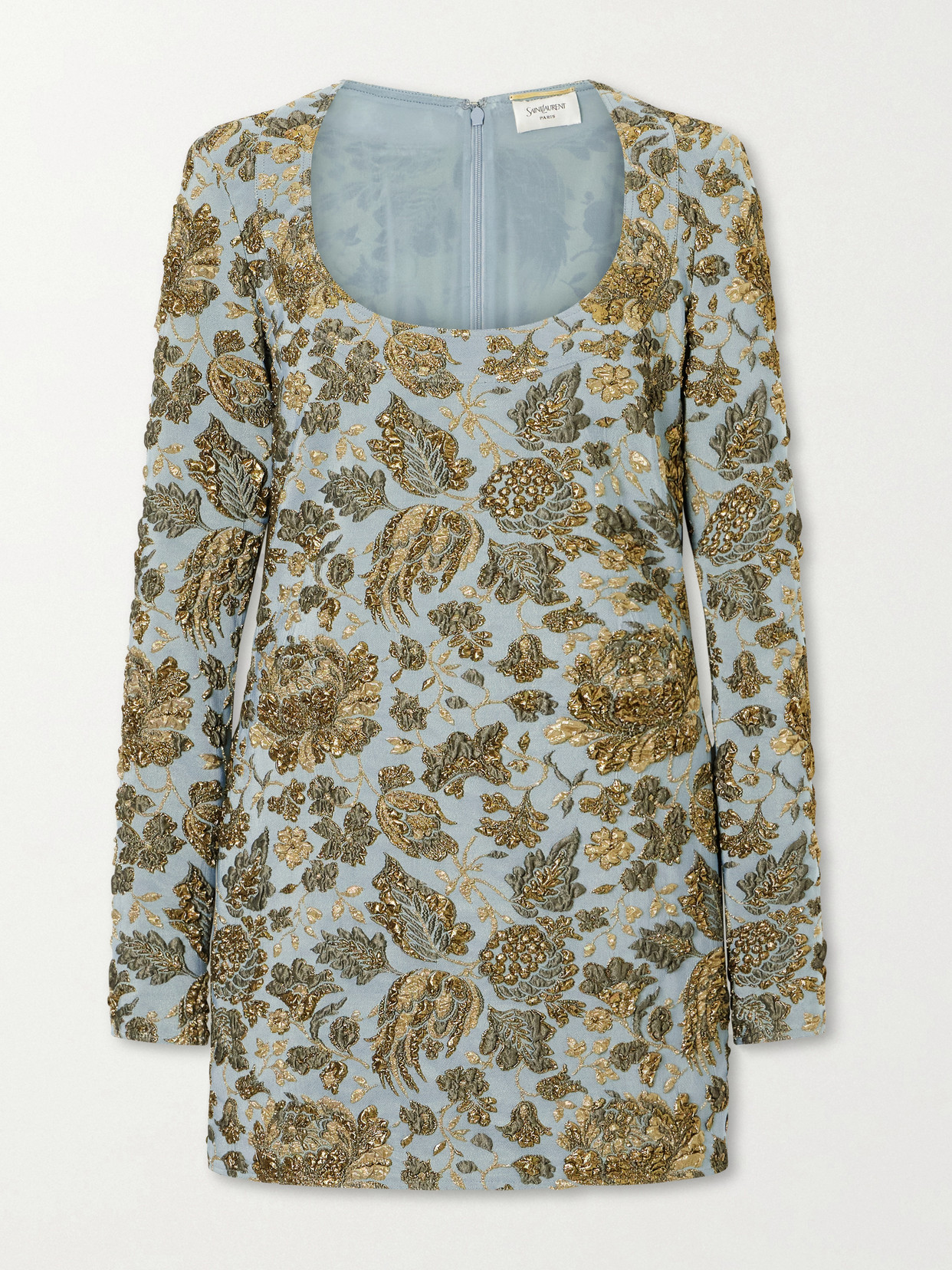 SAINT LAURENT - Jardin Brocade Mini Dress - Blue