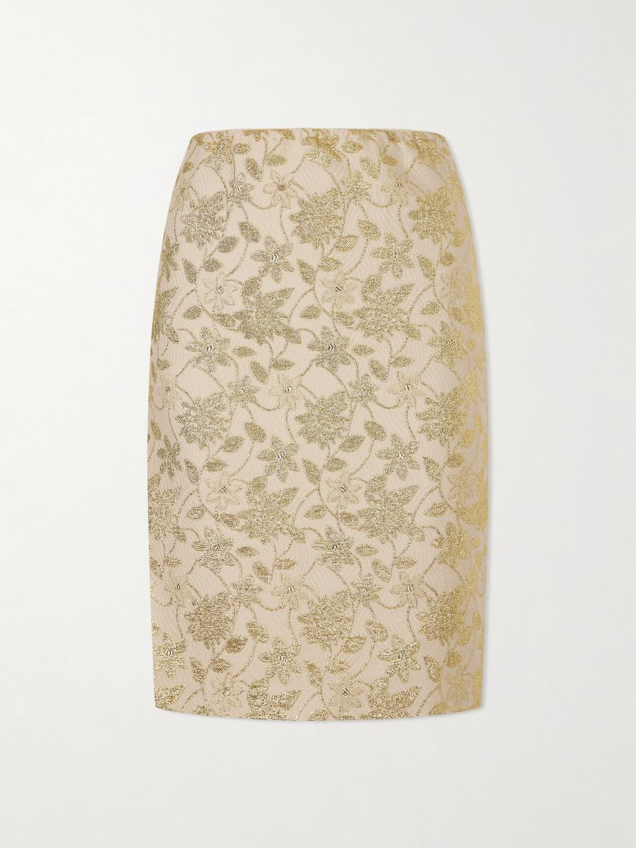 Floral-brocade midi skirt