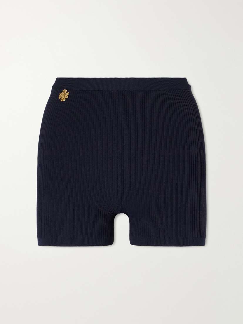Saint Laurent Logo-embellished Ribbed Stretch-jersey Shorts