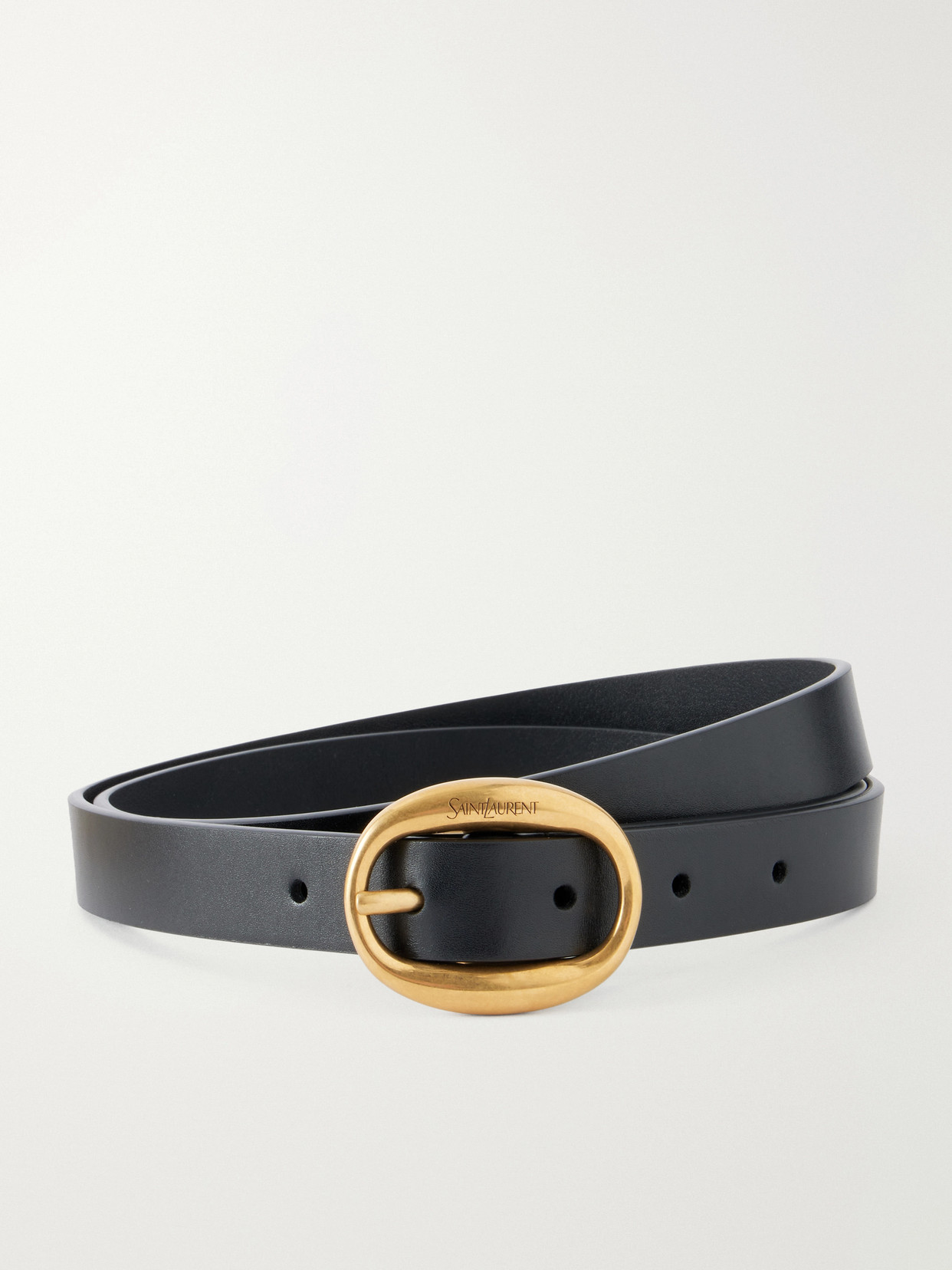 SAINT LAURENT - Logo-engraved Leather Belt - Black