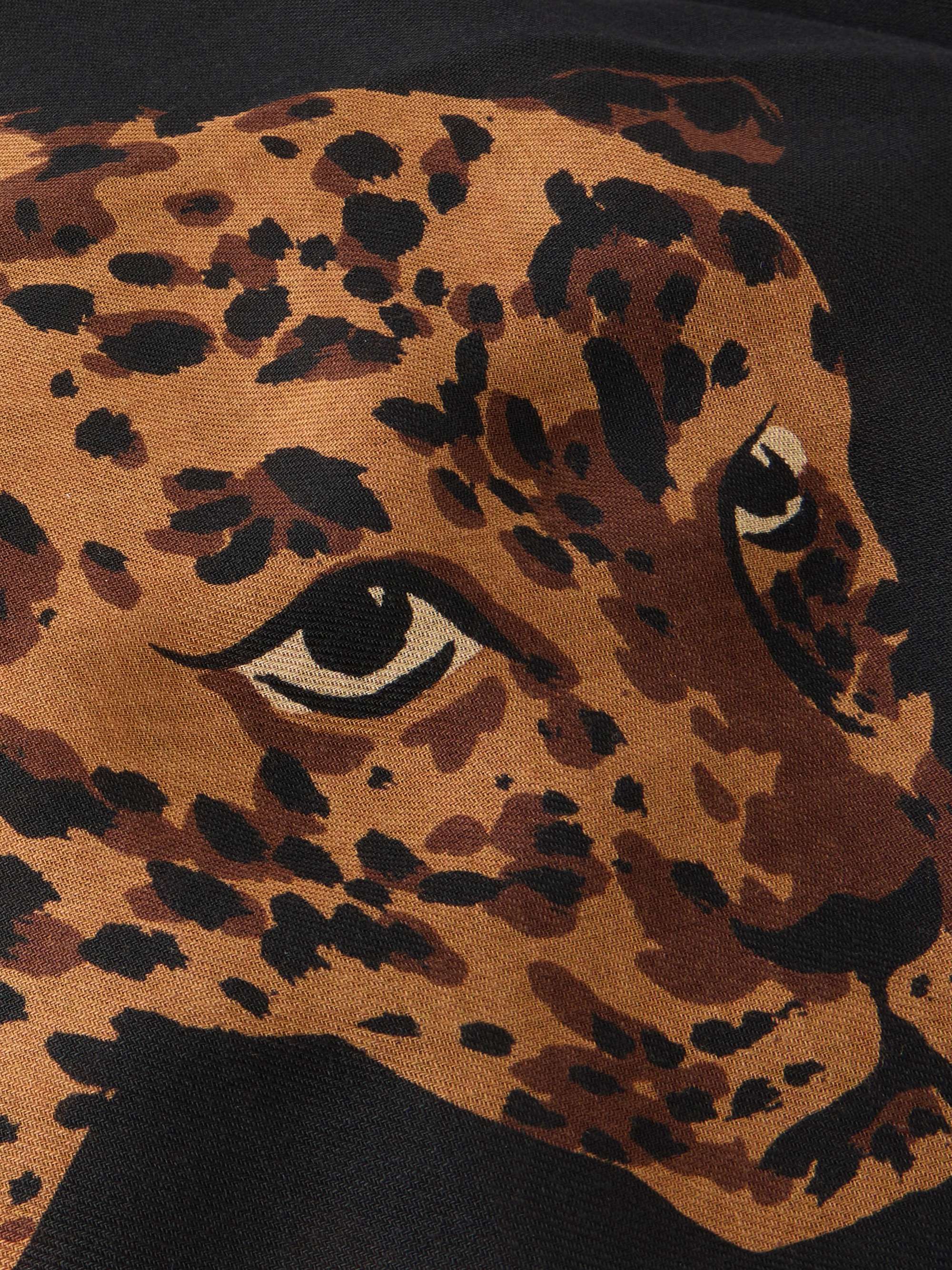 SAINT LAURENT Etolel-leopard frayed printed wool-twill scarf | NET