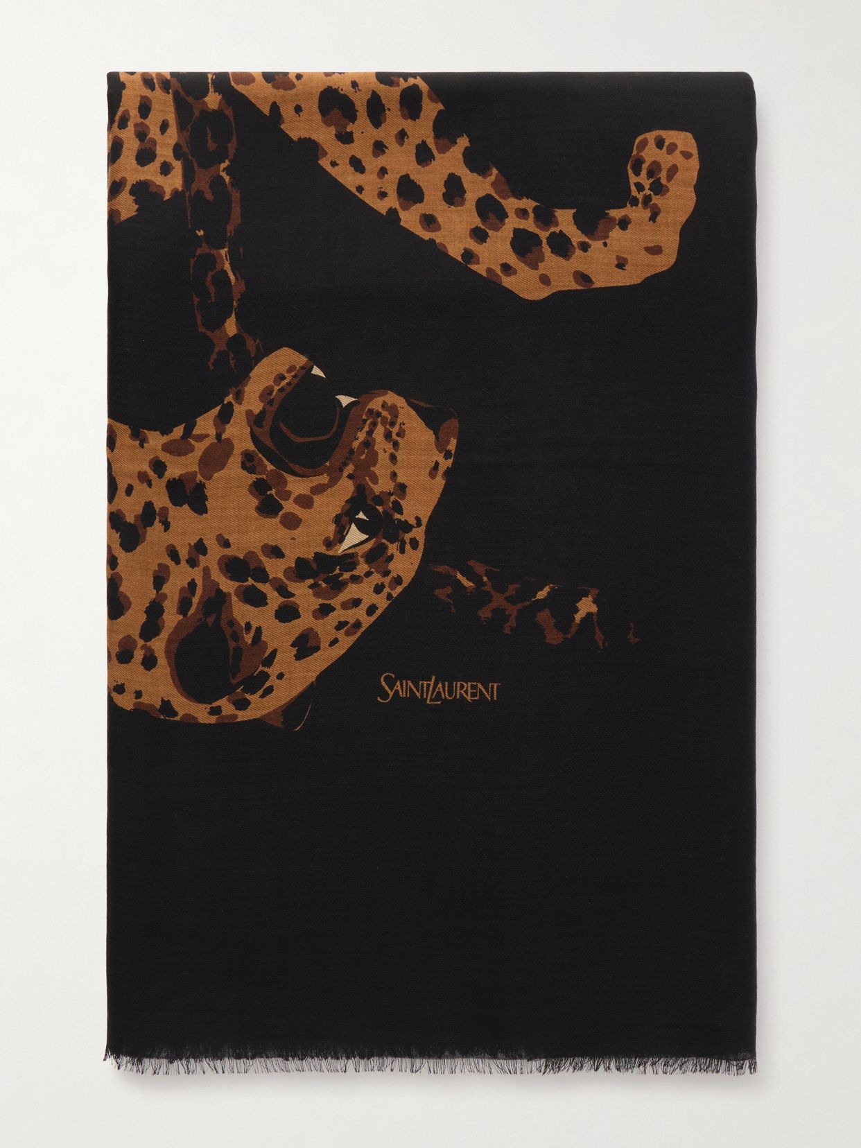 etolel leopard frayed printed wool twill scarf