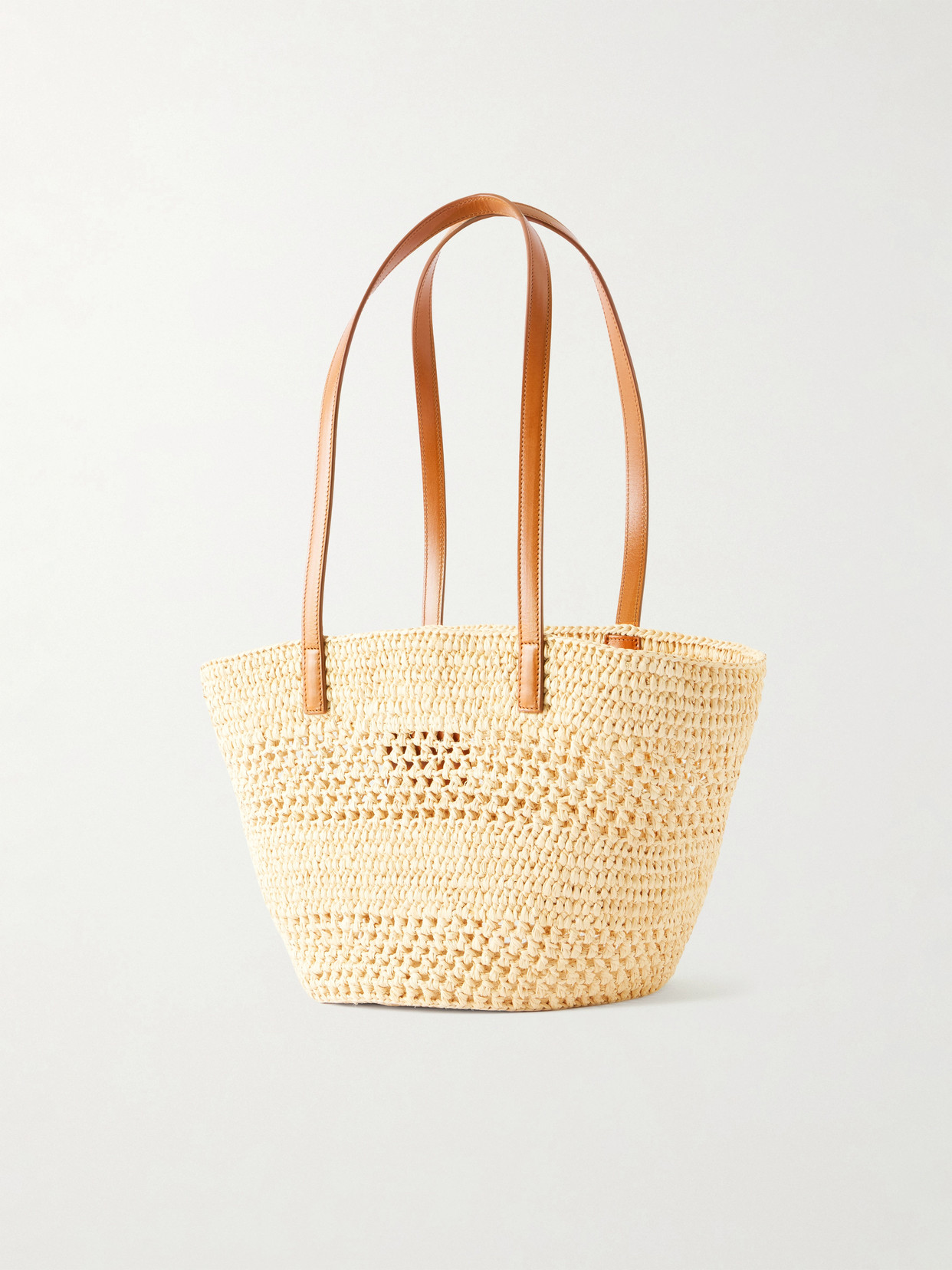 Panier Small Leather-Trimmed Raffia Tote