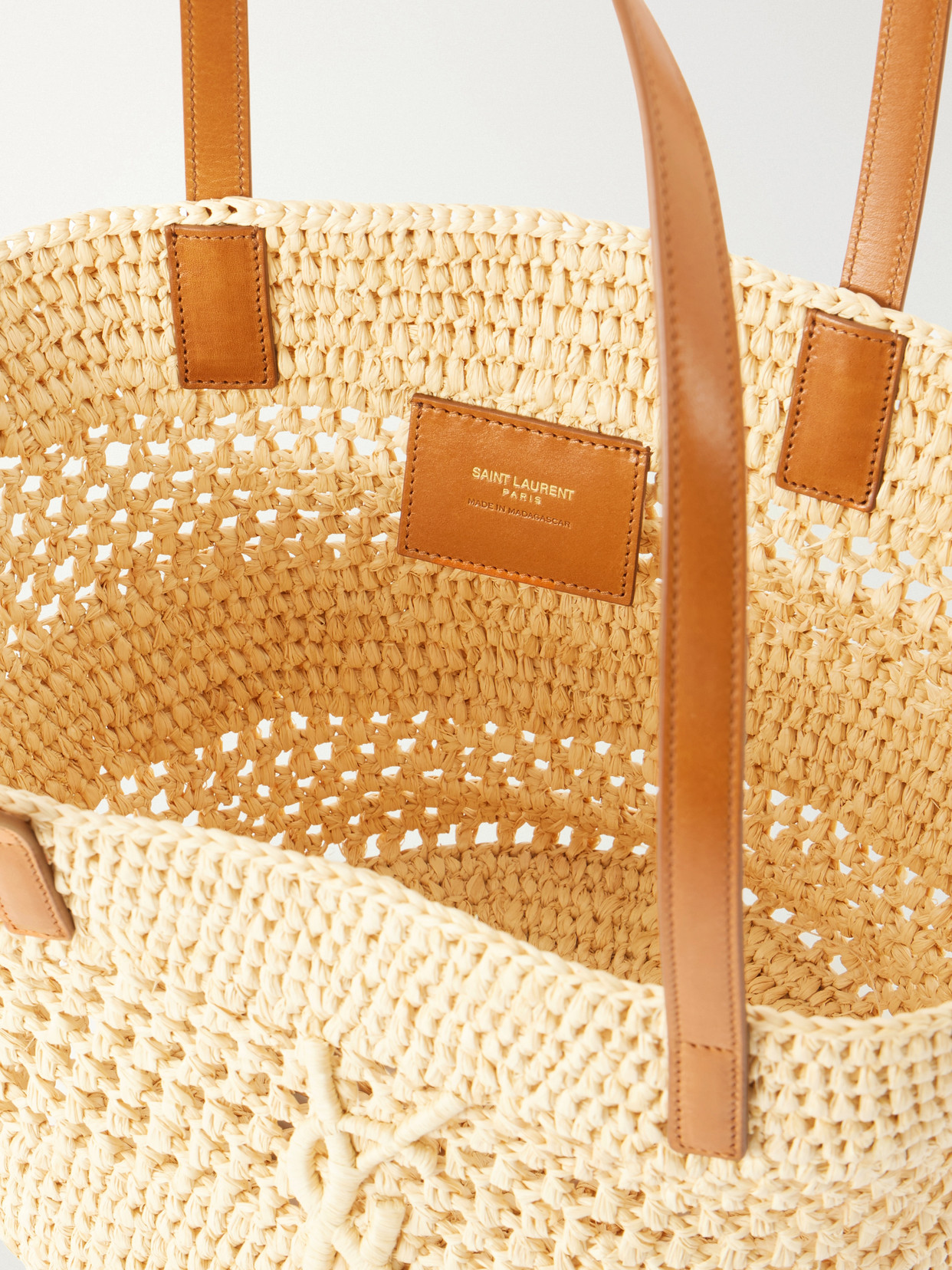 Panier Small Leather-Trimmed Raffia Tote