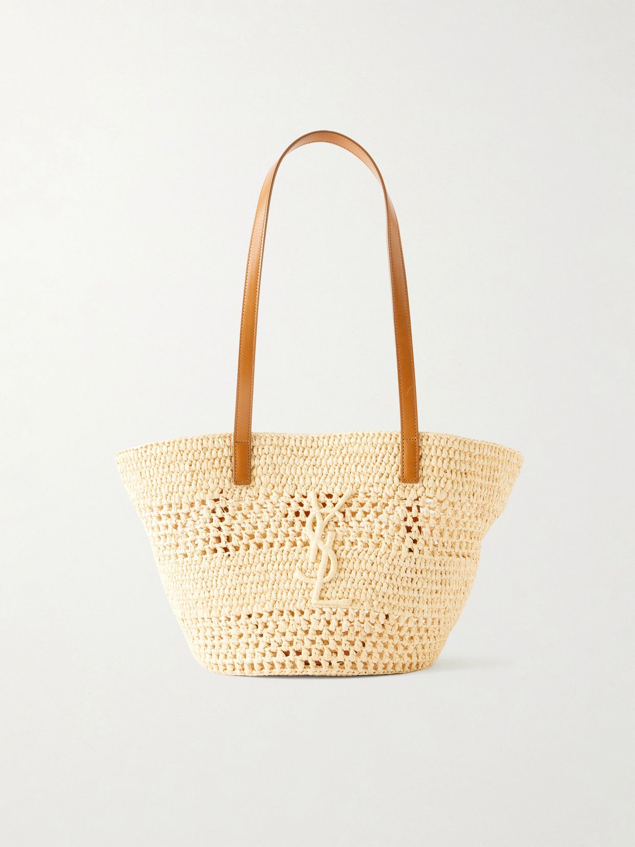 Panier small leather-trimmed raffia tote