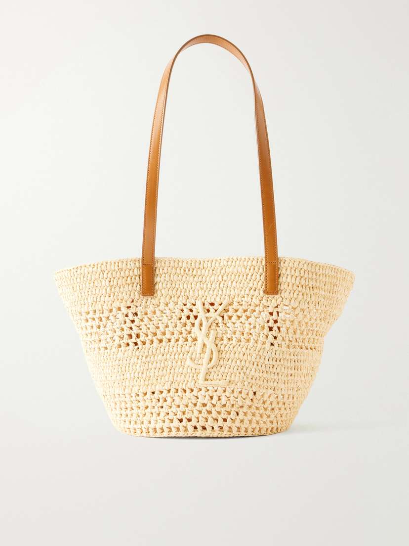 Saint Laurent Panier Small Leather-trimmed Raffia Tote