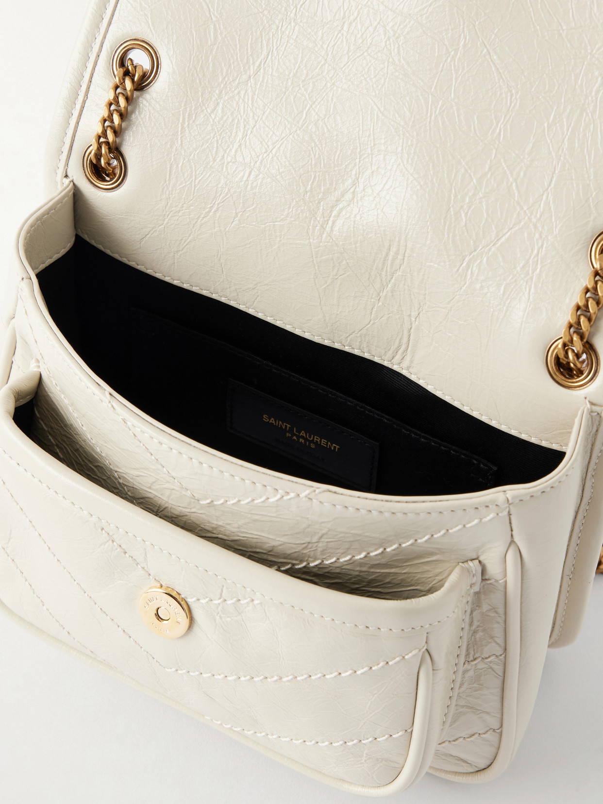 Niki Mini Cassandre-Embellished Crinkled-Leather Shoulder Bag