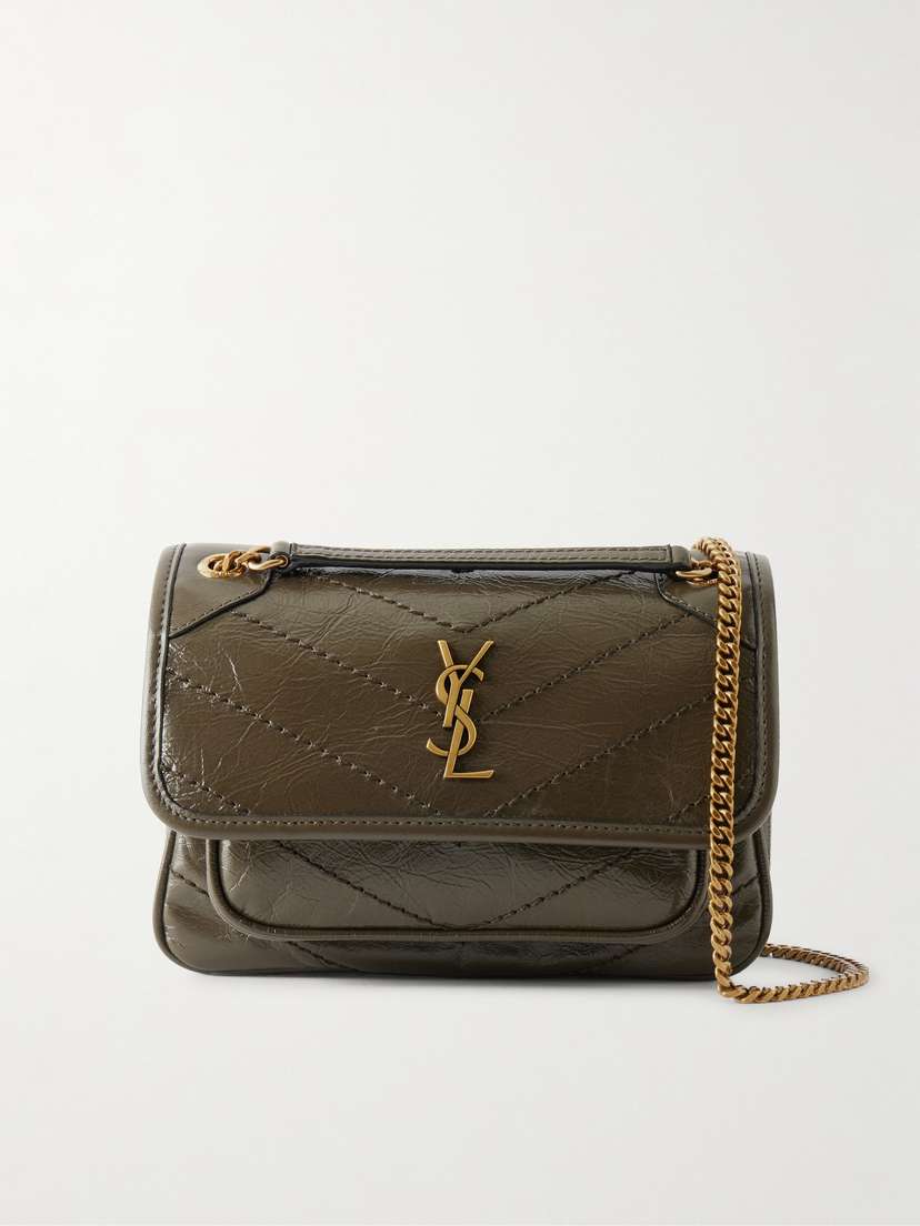 Niki Cassandre-embellished Crinkled-leather Mini Bag