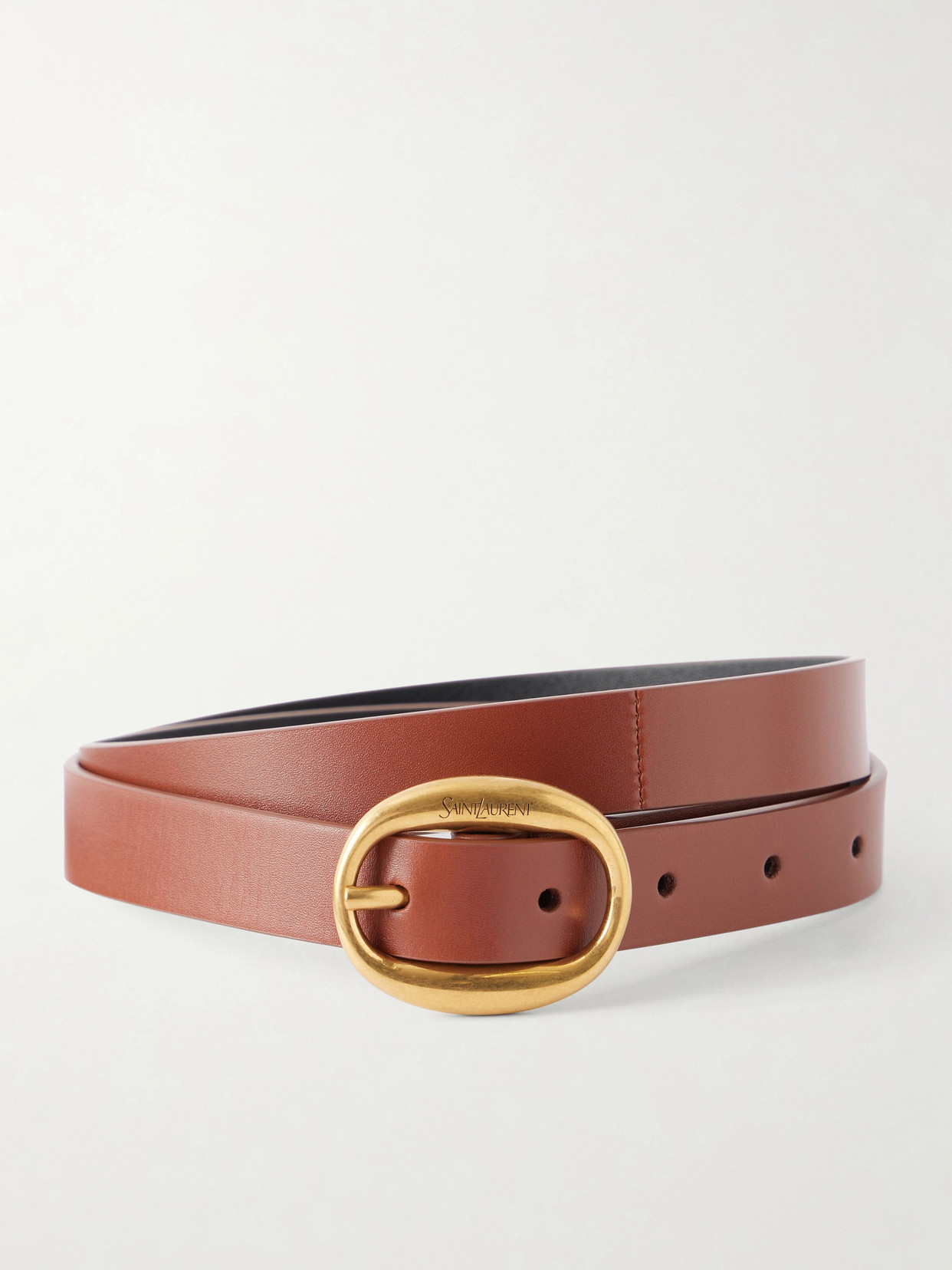 SAINT LAURENT - Logo-engraved Leather Belt - Brown