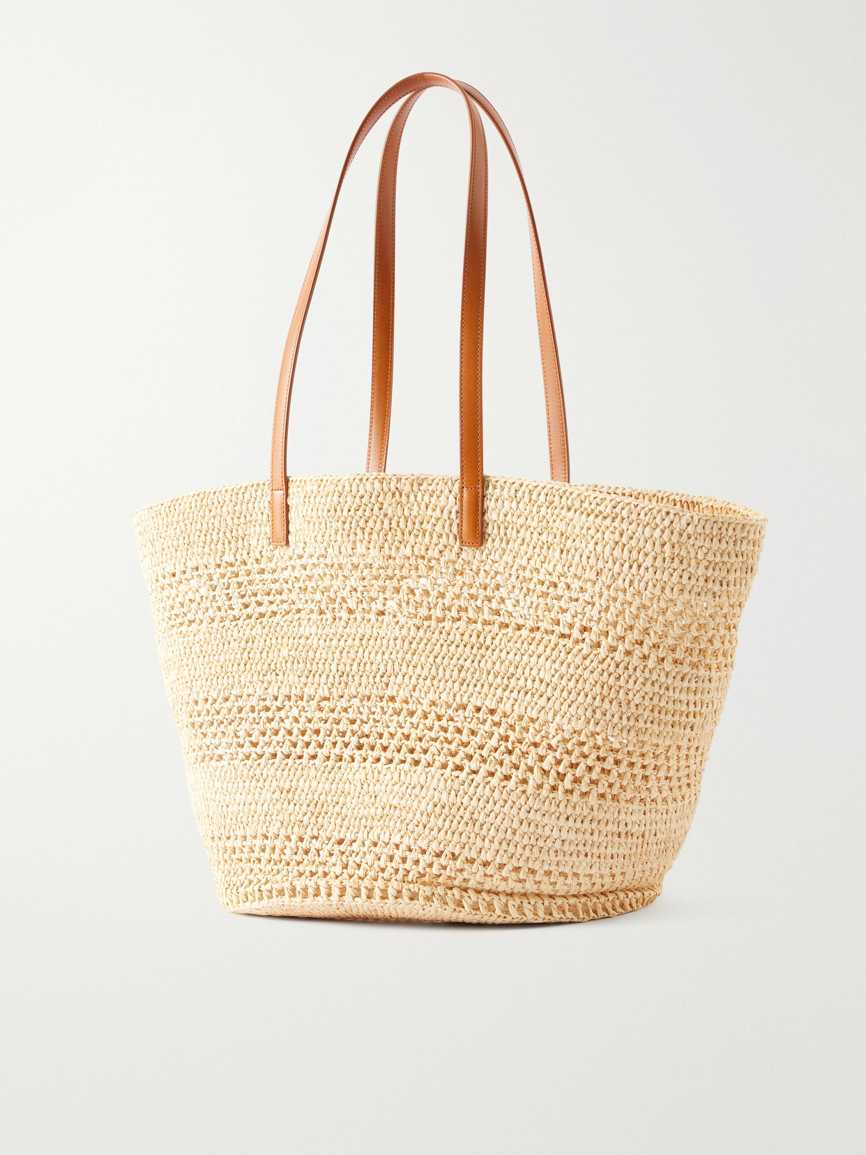 Panier Large Leather-Trimmed Raffia Tote